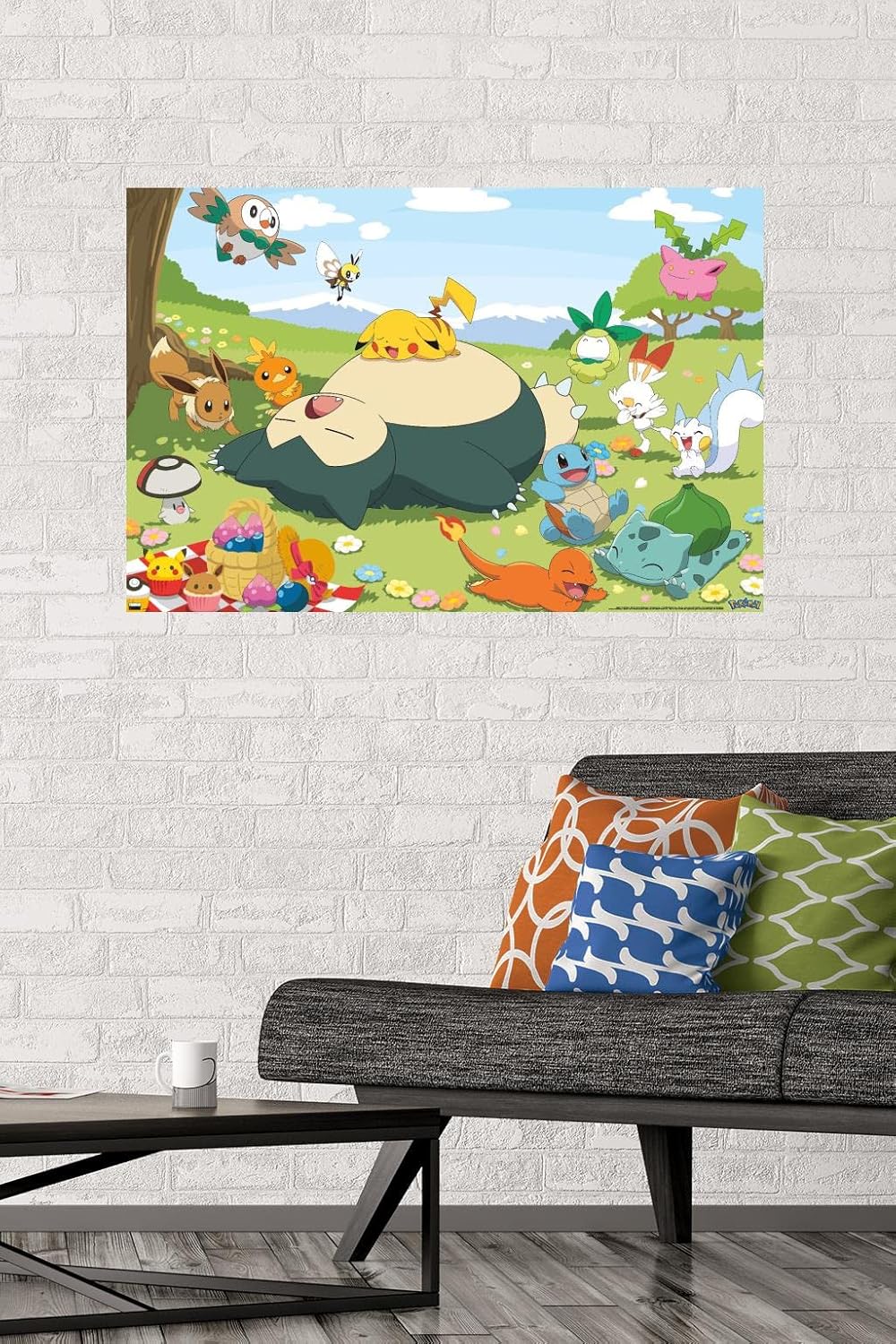 Trends International Pokémon – Póster de pared de picnic grupal, 22.375 x 34 pulgadas, paquete de póster y montaje prémium