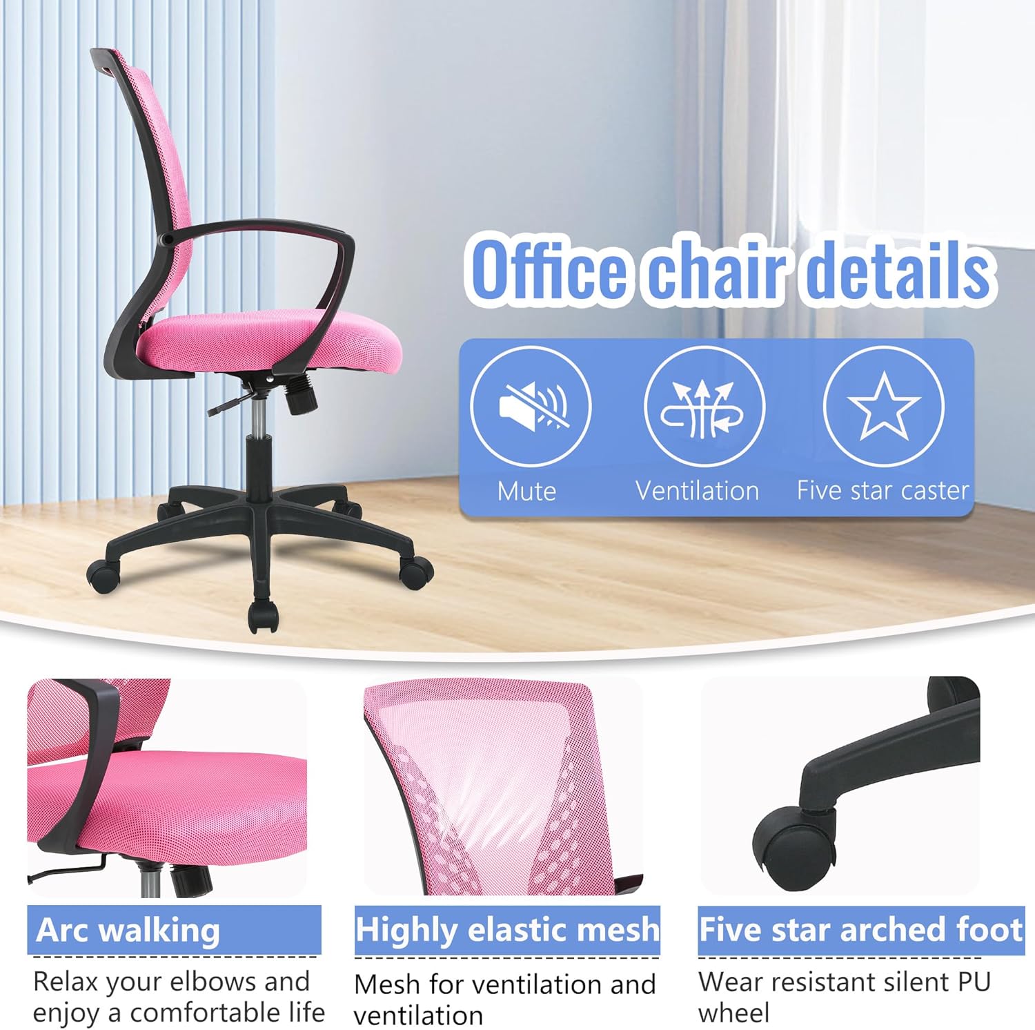 PayLessHere Silla de oficina, silla de escritorio, silla de computadora, silla ergonómica, malla ejecutiva ajustable, respaldo medio con ruedas