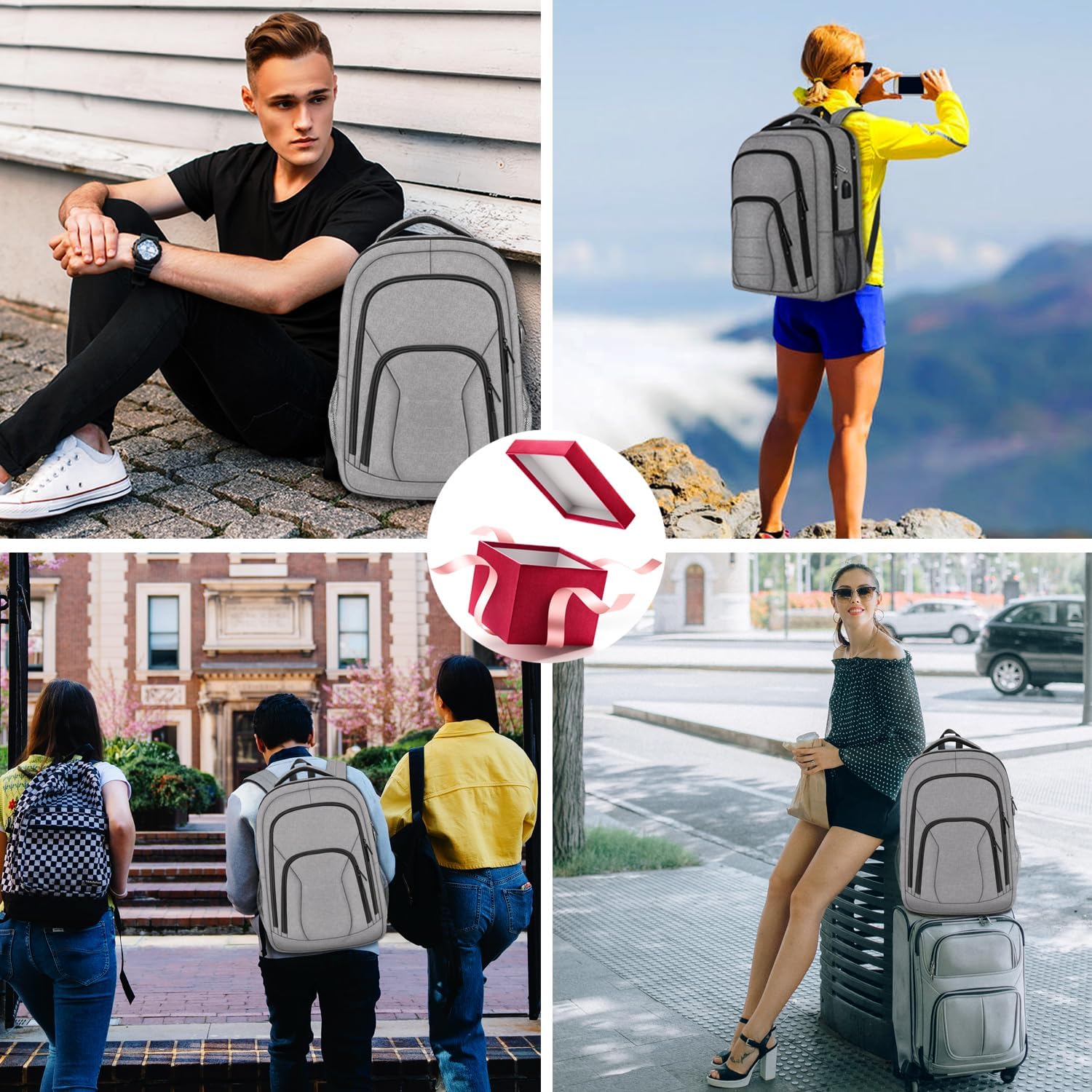 Mochila grande para portátil de viaje, mochila para portátil de 17 pulgadas amigable con la TSA, Gris, Moderno