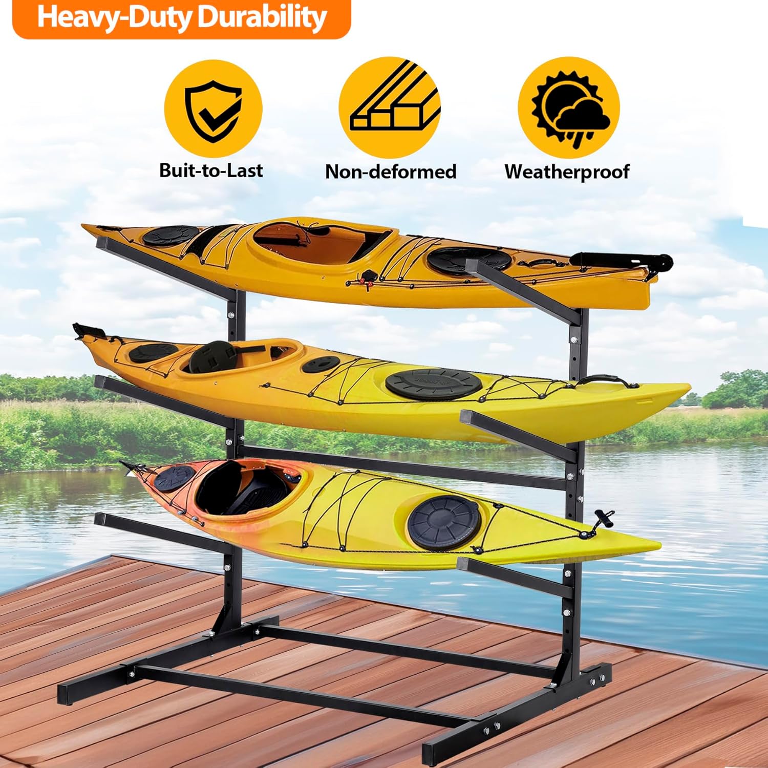 Freestanding Kayak Rackl, Adjustable Kayak and SUP Stand, Weatherproof and Heavy Duty Surfboard Storage Rack, Hold up Kayaks, SUPs, Paddleboards,