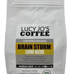 Lucy Jo’s Coffee, Brainstorm Orgánico, tostado medio oscuro, bajo en ácido, molido 11 oz Lucy Jo’s Coffee, Brainstorm Orgánico, tostado medio oscuro, bajo en ácido, molido 11 oz