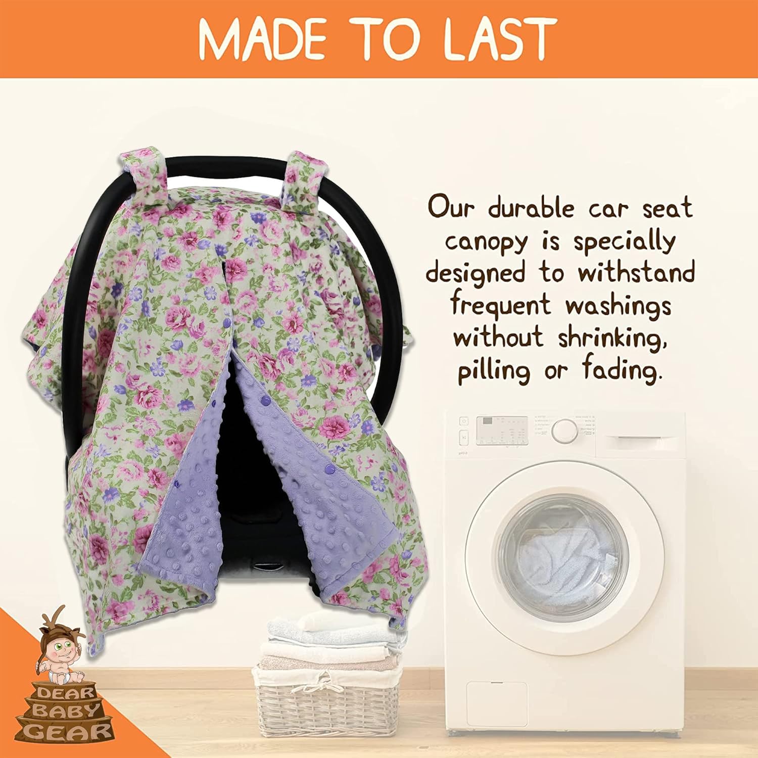 Dear Baby Gear Toldo floral para asiento de automóvil para bebé con apertura de botón a presión, funda de asiento de automóvil para recién nacidos y
