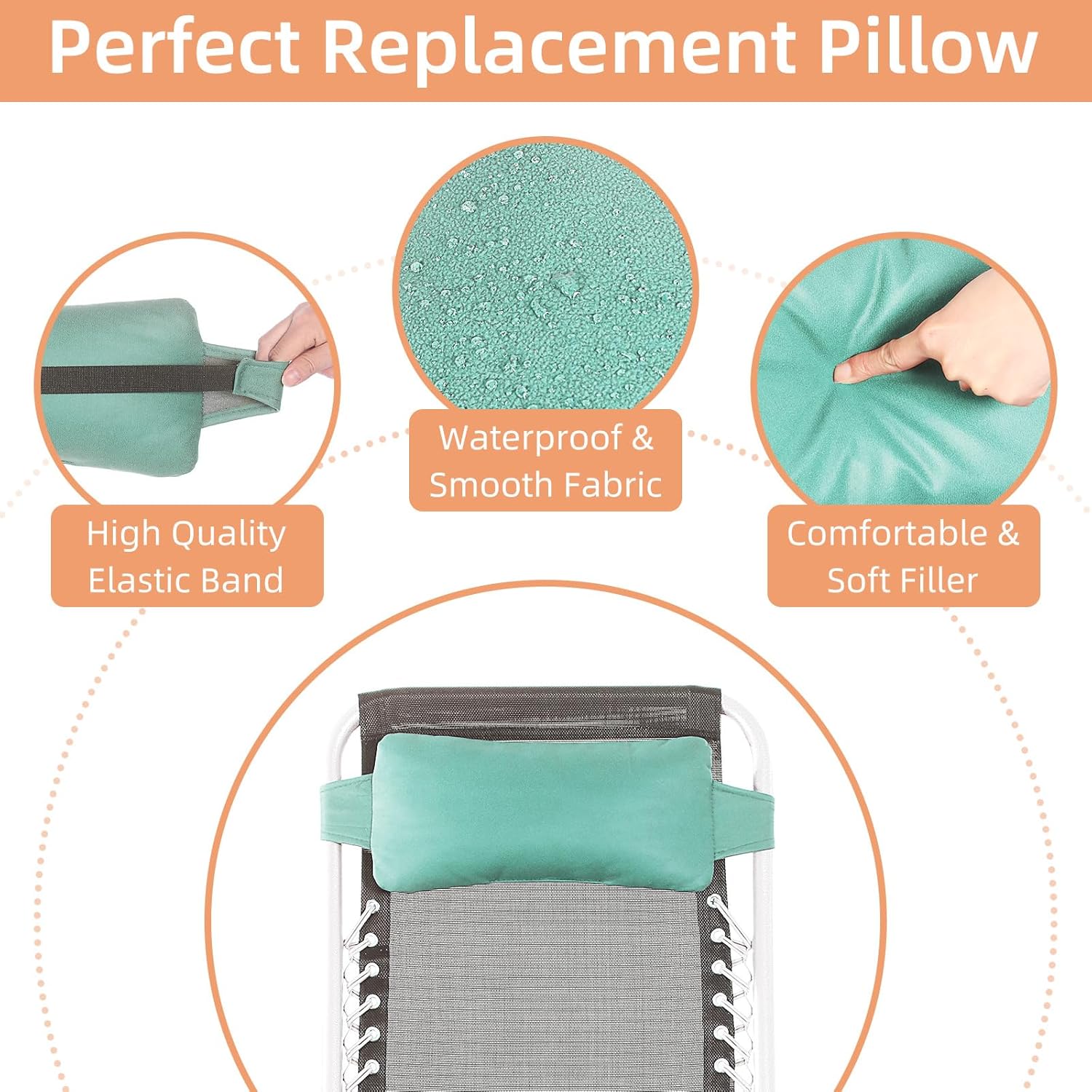 Almohada de repuesto para silla, almohada genérica extraíble para reposacabezas para silla de gravedad cerosillón reclinable, con banda elástica,