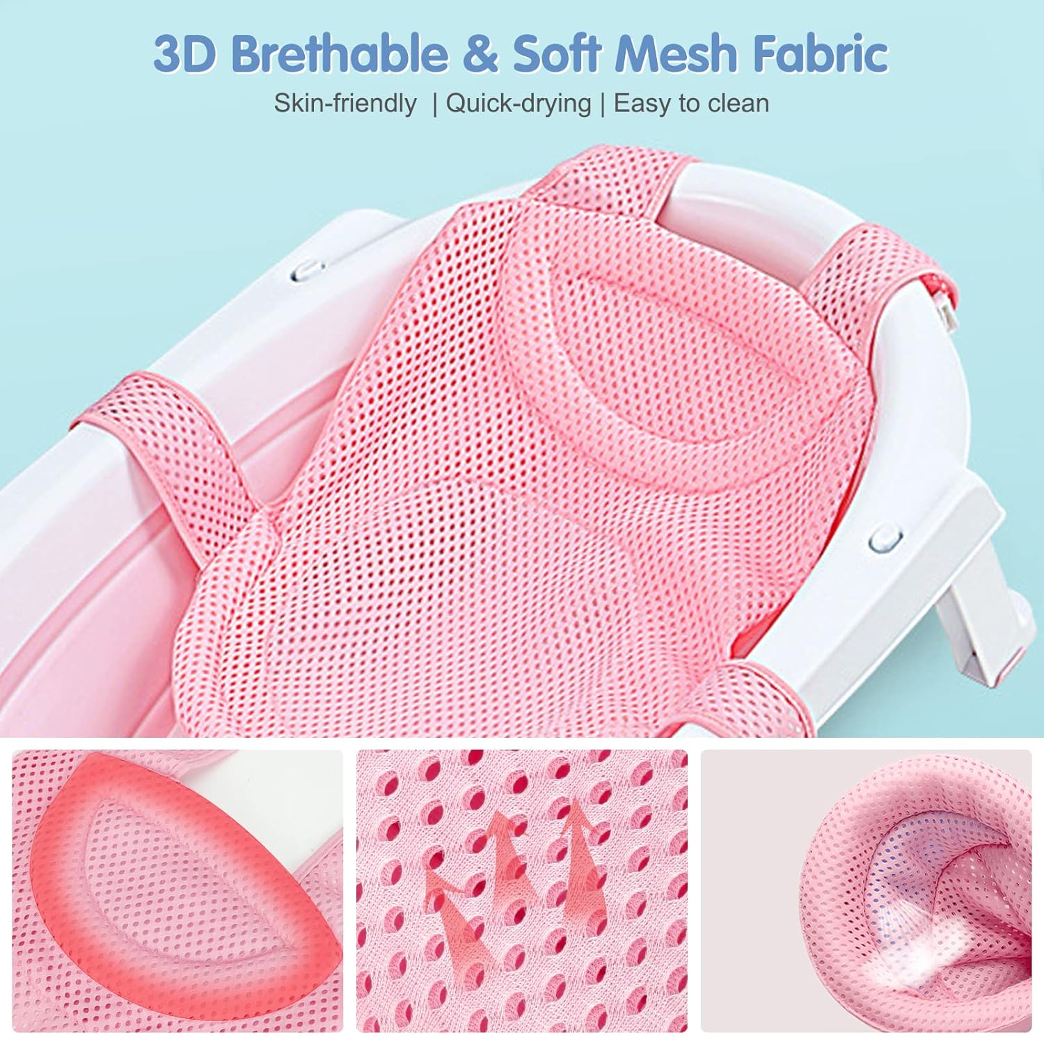 Colorlife Red de soporte para asiento de baño para bebé, ajustable, cómoda, antideslizante, de cinco puntas, malla para recién nacido de 0 a 6