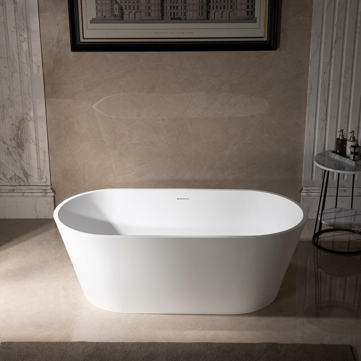 WOODBRIDGE B0041 59 pulgadas x 29 pulgadas. Bañera independiente de superficie sólida contemporánea, color blanco mate
