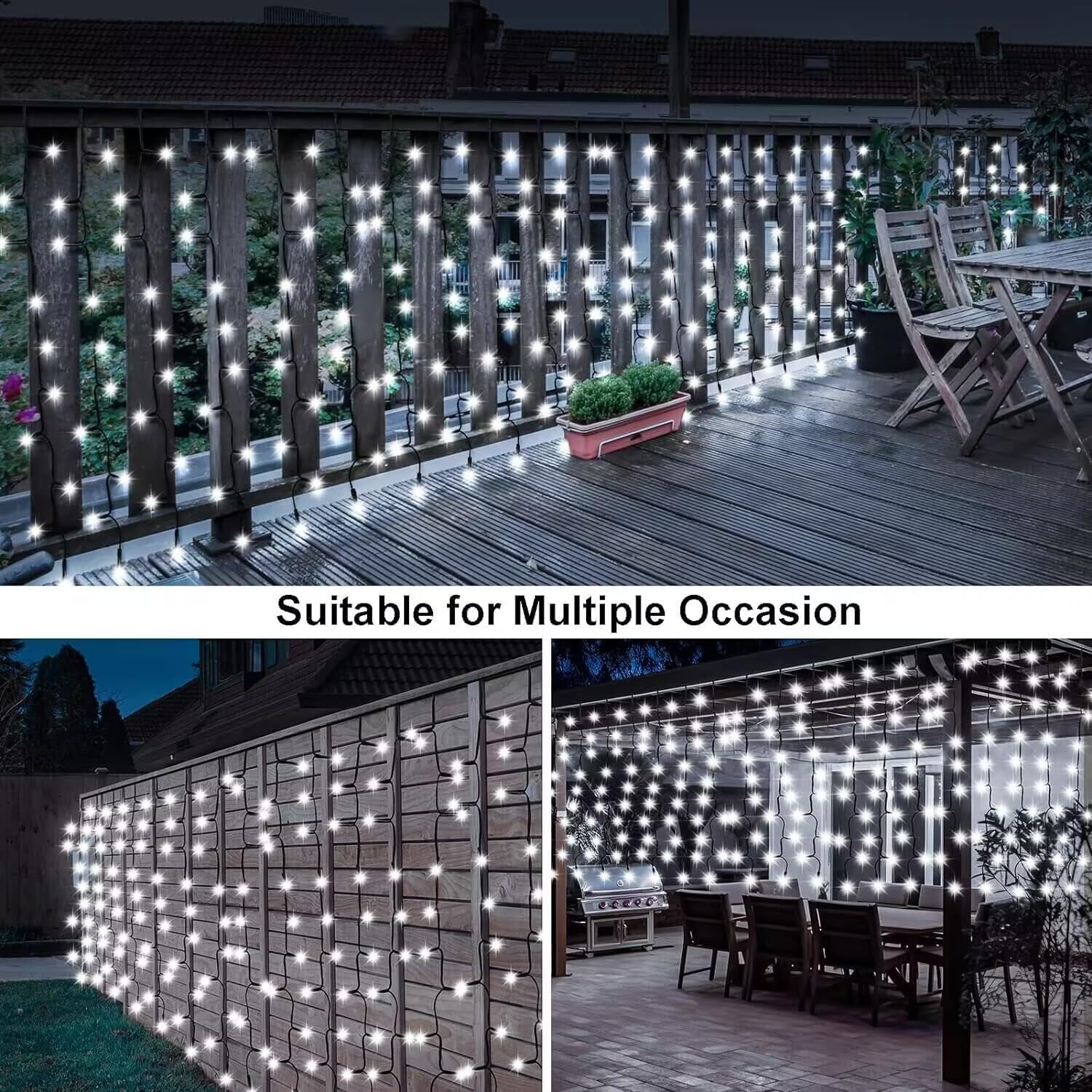 DBFAIRY Cortina solar para exteriores, 300 luces LED solares para cortina con 8 modos para decoración de pared, barandilla, barandilla, aleros,