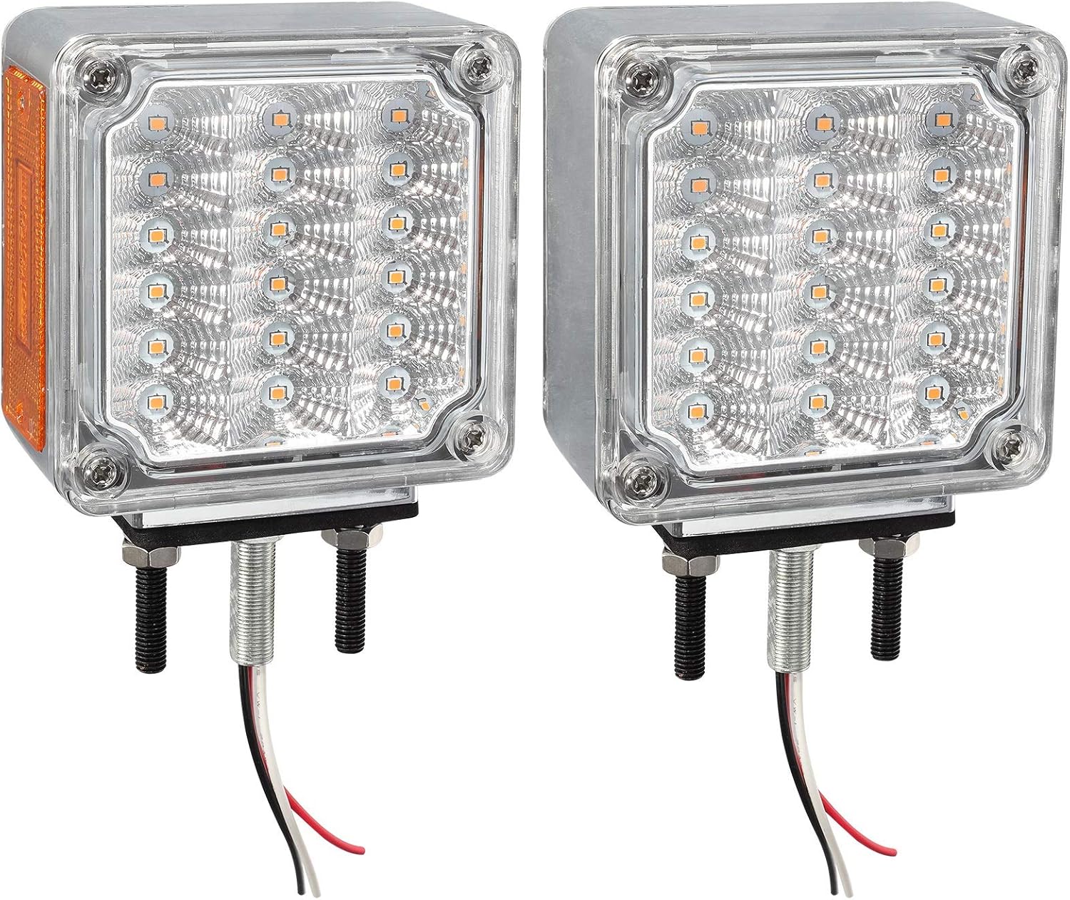 Partsam 2 luces LED cuadradas de doble cara, luces direccionales de estacionamiento, lente transparente, ámbarámbar, 39 luces LED cuadradas con