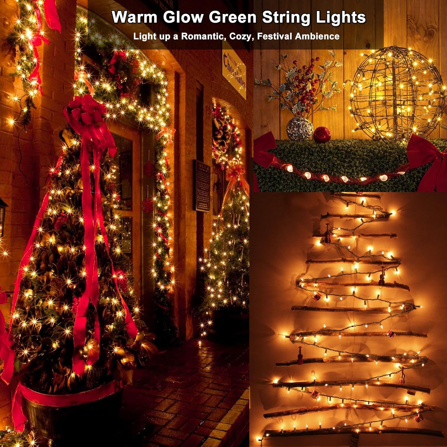 BrizLabs 300 luces de Navidad transparentes conectables de 69.6 pies, luces incandescentes de Navidad blancas cálidas, mini luces de Navidad con