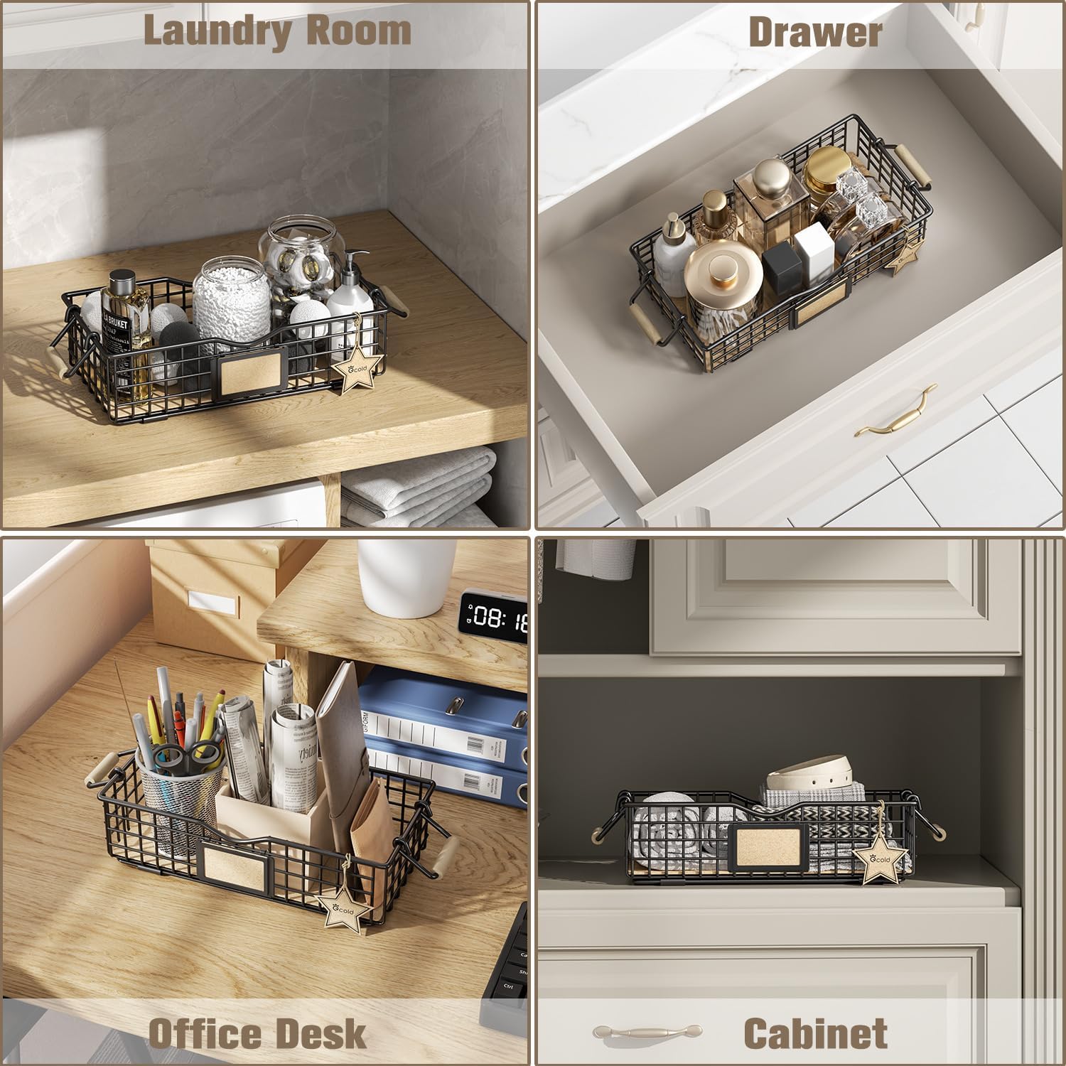 Cesta organizadora de baño, organizador de baño y almacenamiento, cesta de alambre de metal, organizador de encimera de baño con asas, cestas de