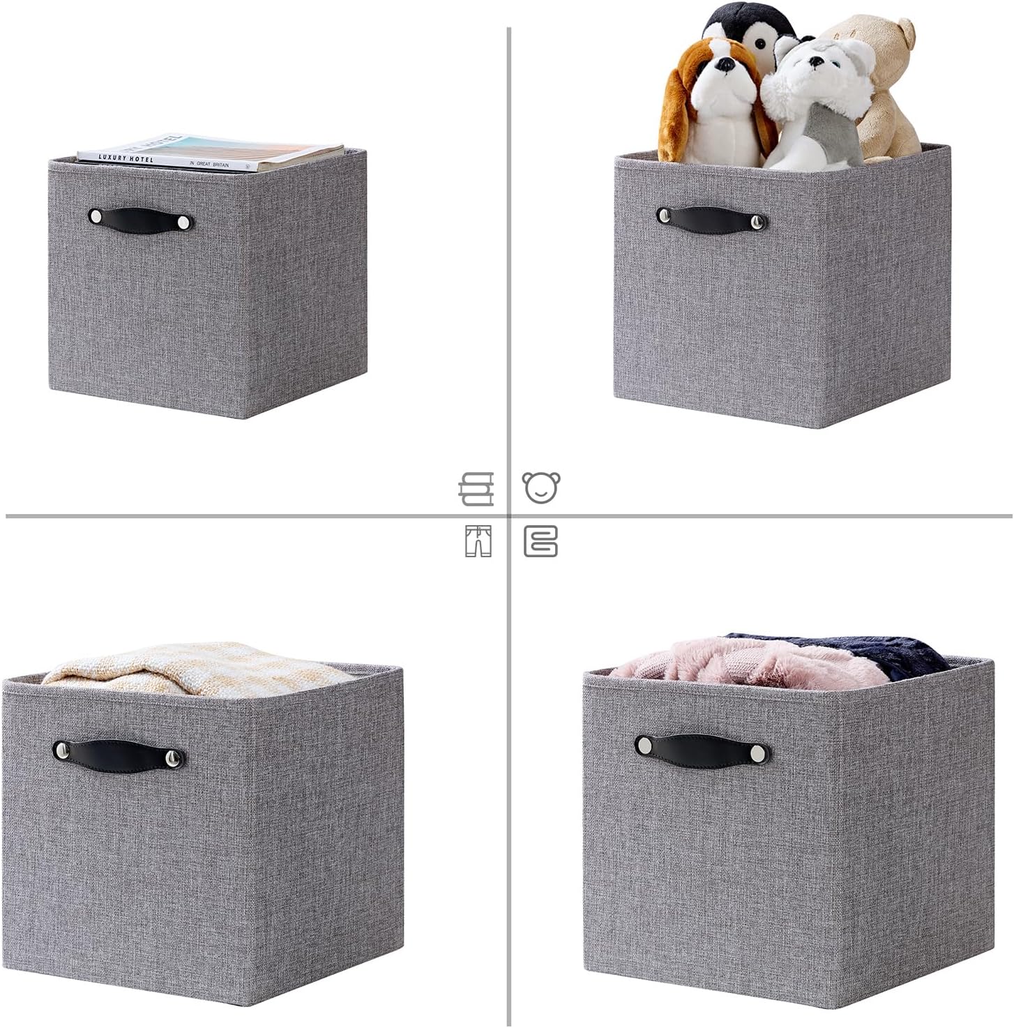 FABINADO Cubos de almacenamiento gruesos, cubo de almacenamiento plegable de 11 pulgadas con asas dobles para estante de almacenamiento cúbico,