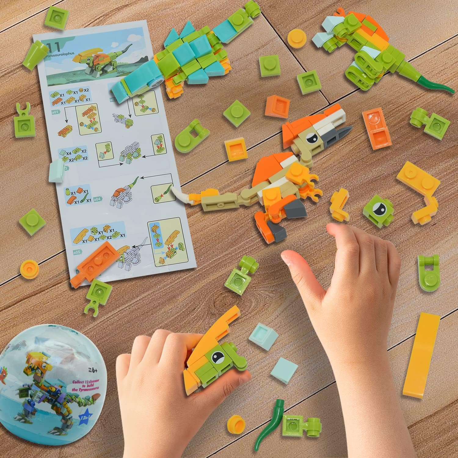 Juego de bloques de construcción de dinosaurios prellenados 12 en 1, 12 piezas de mini bloques de construcción, juguetes de bloques de construcción