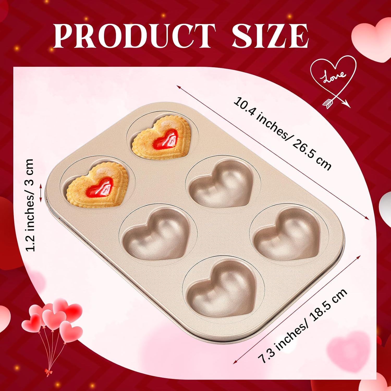 3 moldes para pasteles en forma de corazón, mini moldes para magdalenas, moldes de acero al carbono para cumpleaños, boda, día de San Valentín, 10.4