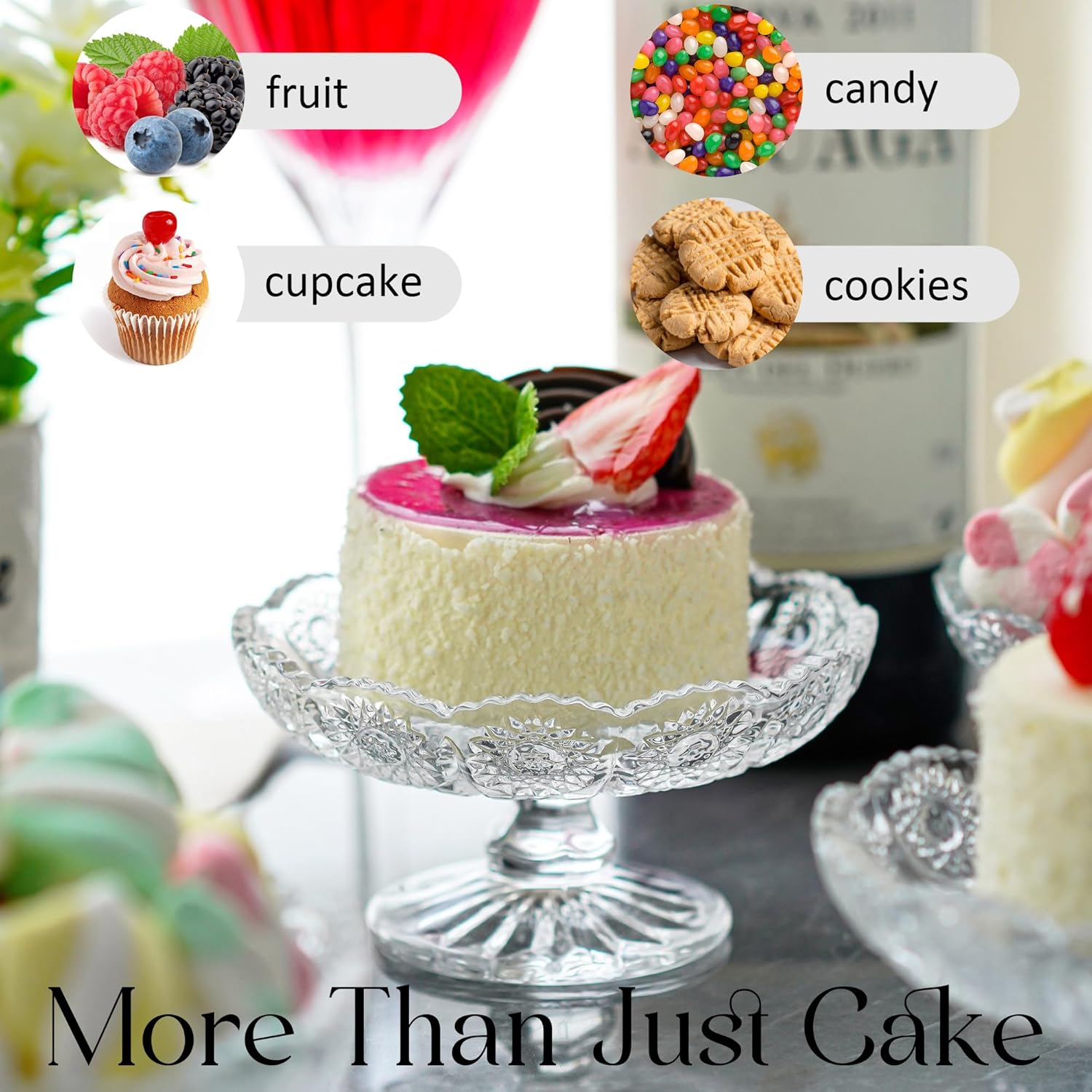 6 soportes de postre de cristal para tartas, servidor de platos de magdalenas, soporte transparente para tartas pequeñas para chocolate, postre,
