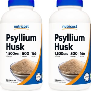 Nutricost Cáscara de psyllium 1500mg 500 cápsulas (2 botellas) Nutricost Cáscara de psyllium 1500mg 500 cápsulas (2 botellas)