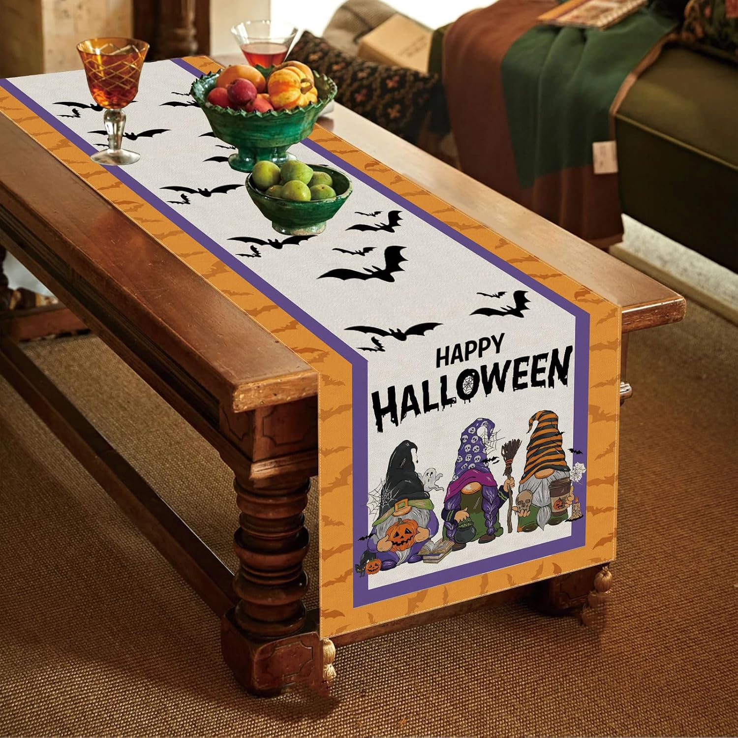 BOTB LIHM Camino de mesa de gnomo de Halloween, decoración de mesa de 13 x 48 pulgadas de largo, arpillera para el hogar, cocina, comedor, cena,