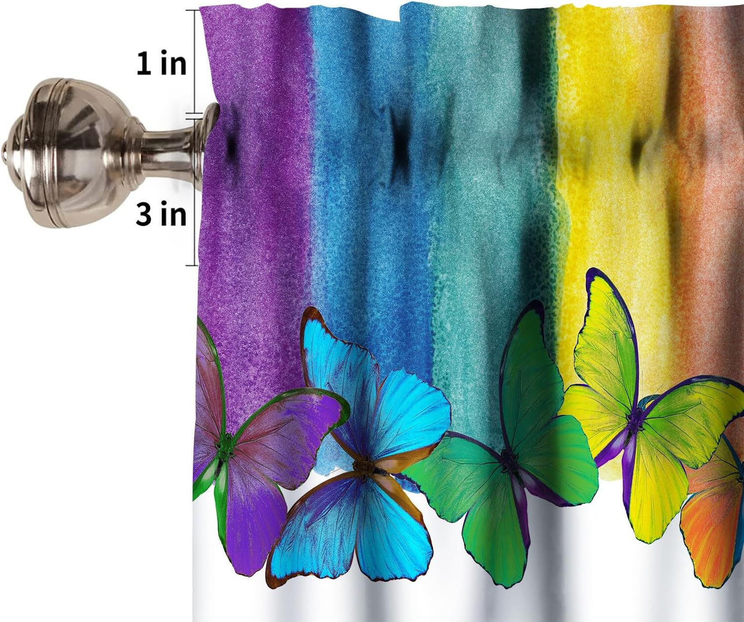 Cenefa de ventana con diseño de mariposa y arco iris, diseño romántico de dibujos animados, acuarela, dormitorio, sala de estar, cocina, tratamiento