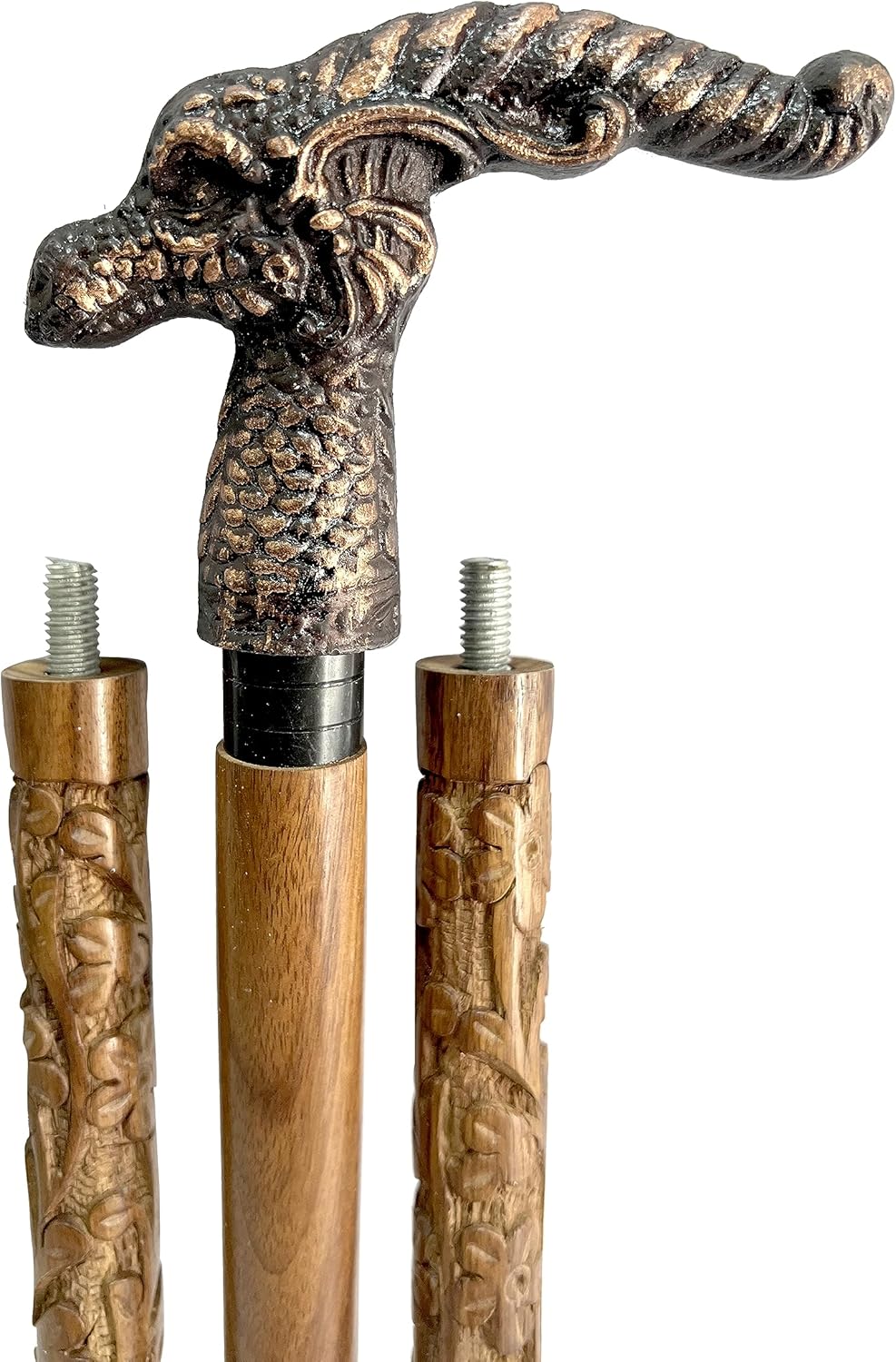 Bastón de latón antiguo con mango marrón dragón de latón macizo, bastón para caminar para ancianos, bastón náutico de madera unisex