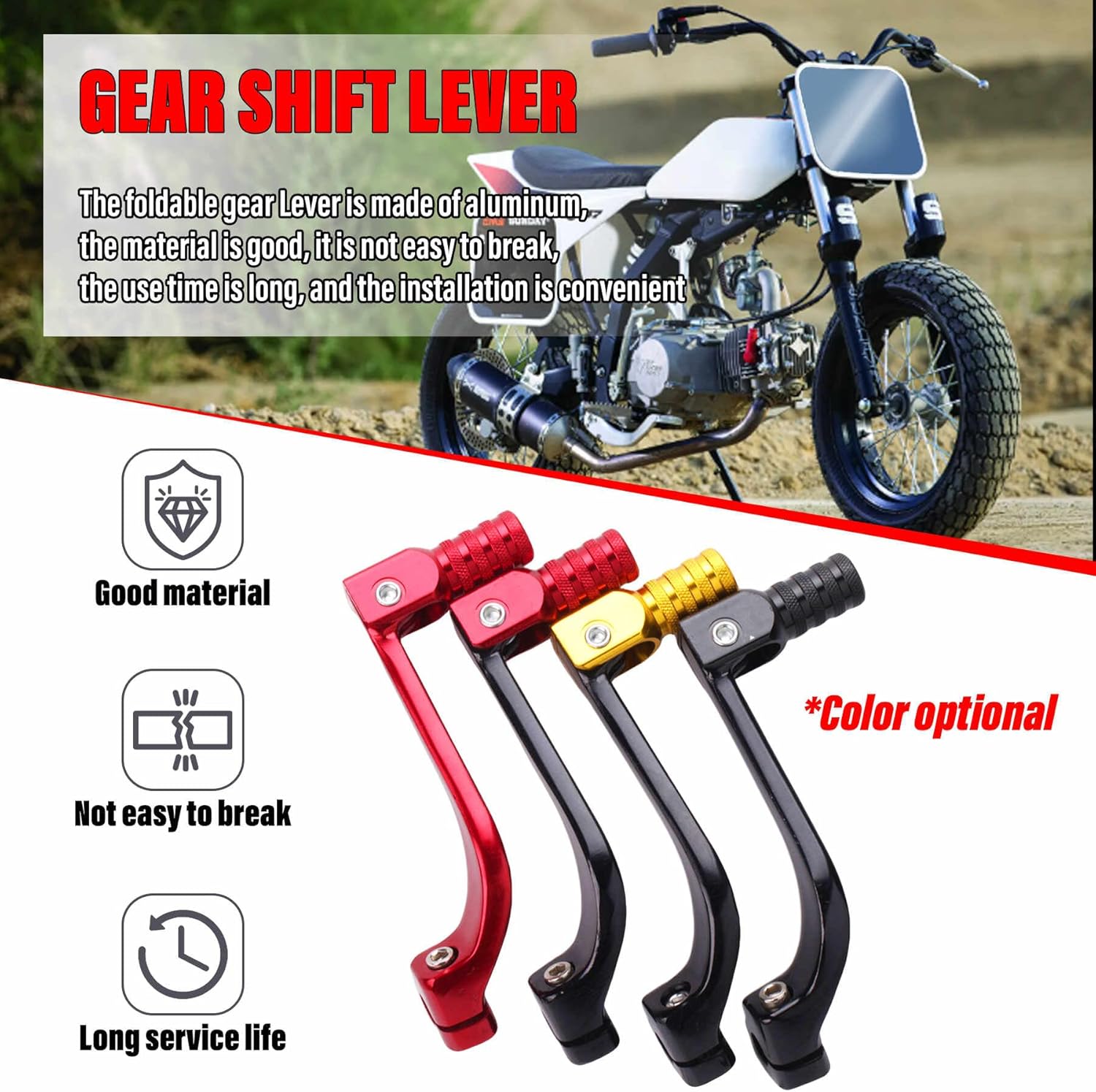 Palanca de cambios de aleación de aluminio para motocicleta CRF BSE 110 TTR 125 motocicleta 250cc 110cc 50cc Dirt Pit Bike (rojo)