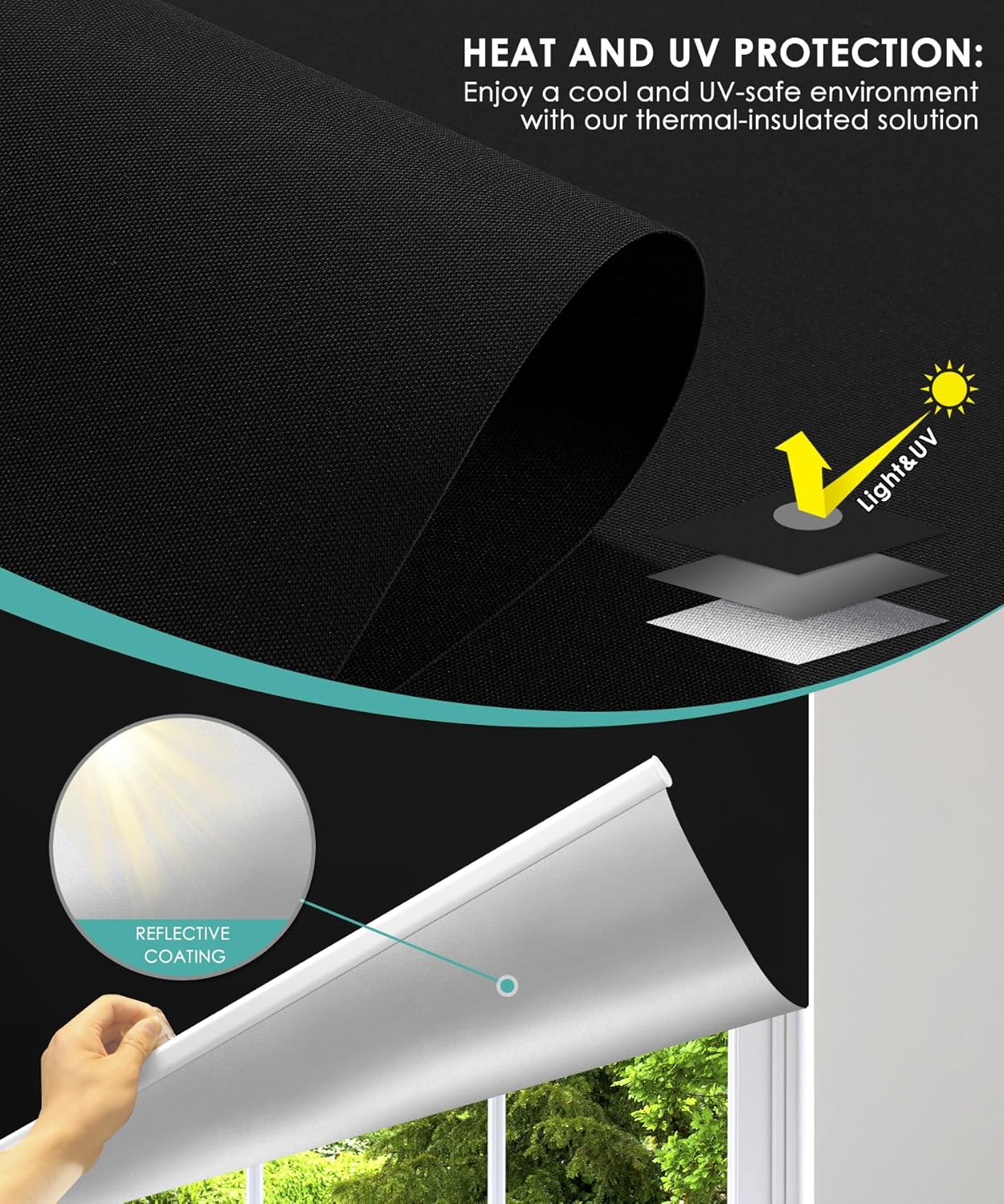 Persianas enrollables opacas para ventanas, 35 x 72 pulgadas, para dormitorio interior, persianas enrollables sin cordón con protección UV para el