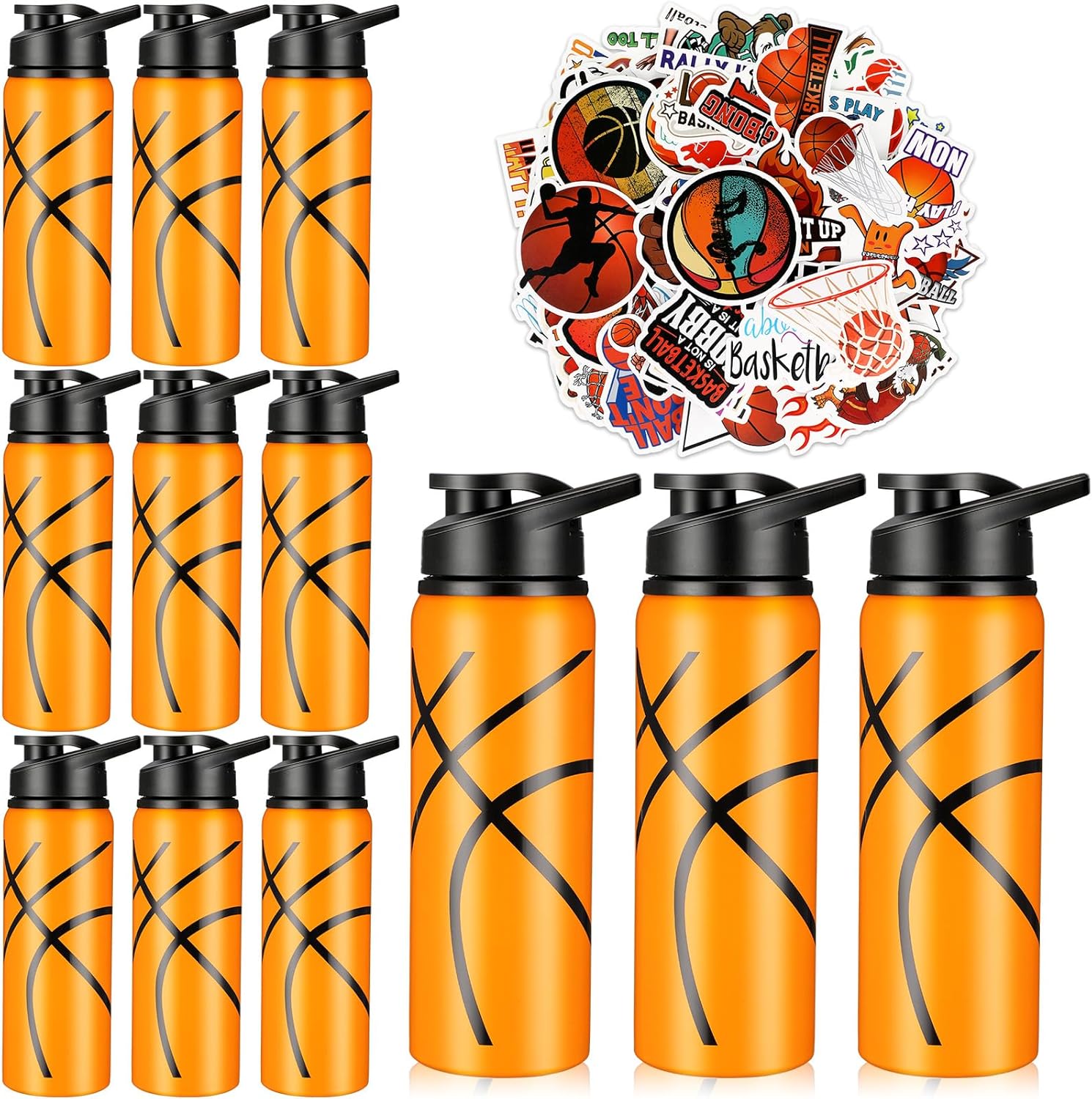 Gerrii 12 botellas de agua a granel de 22 onzas con tapa a presión, botellas reutilizables, 100 calcomanías, casco, calcomanías de premio, regalos