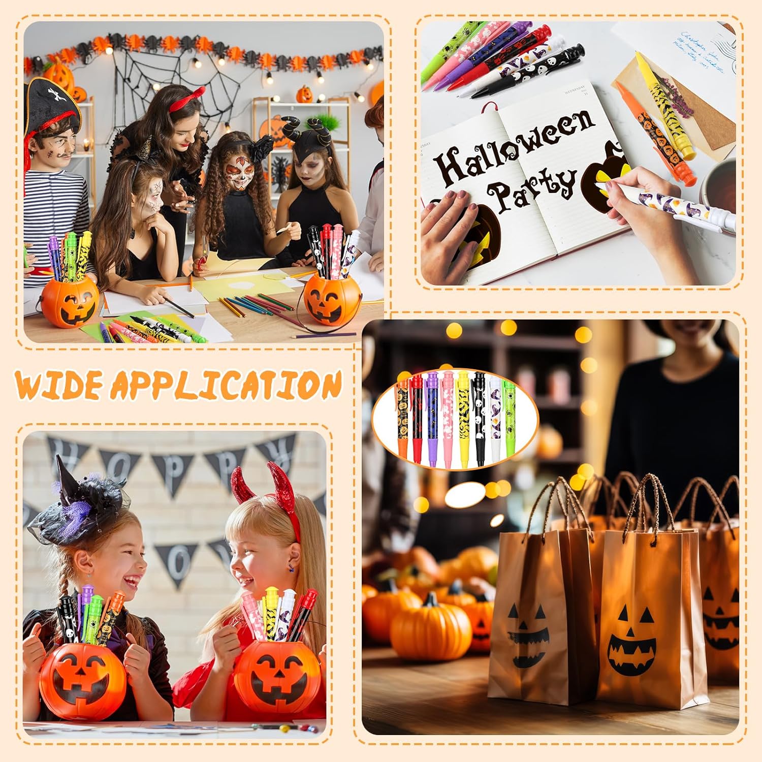 Qeeenar Bolígrafos gigantes de Halloween de 7.5 pulgadas con diseño de calabaza, murciélago y araña, para niños, suministros de fiesta temática de