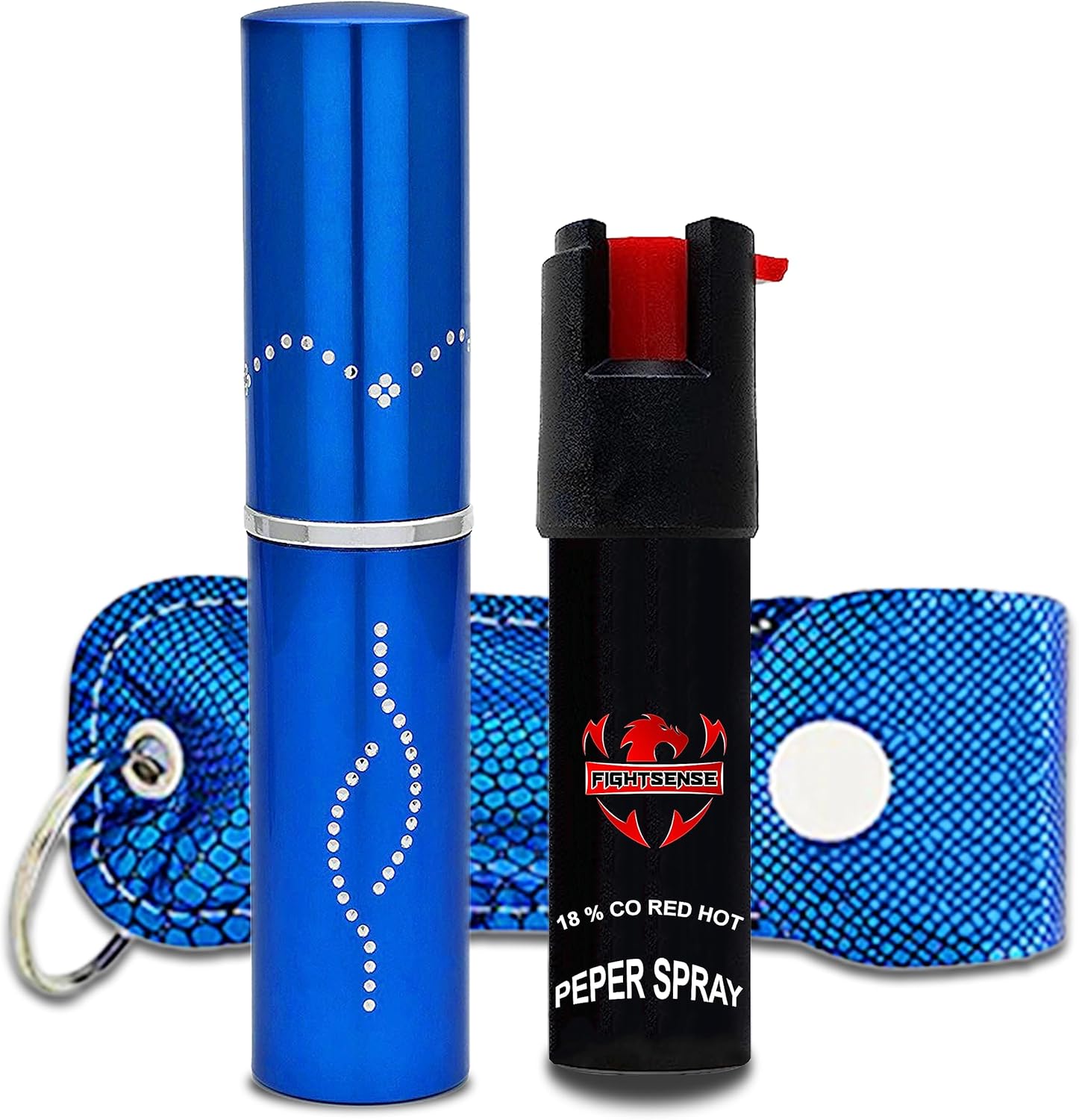 FIGHTSENSE Kit de defensa personal para mujer, spray de pimienta y linterna de lápiz labial de autodefensa, batería recargable, llavero bolsa de