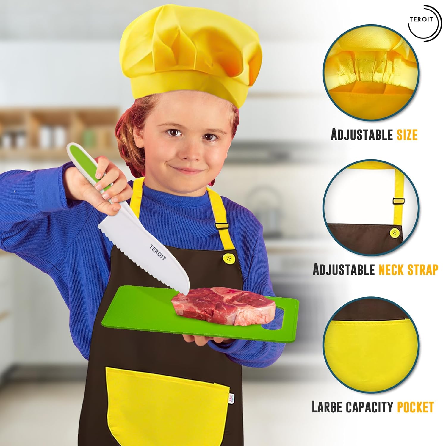 Juego completo de 22 cuchillos infantiles para cocina real, guantes, tabla de cortar frutas, verduras, bordes dentados, cuchillos de plástico para