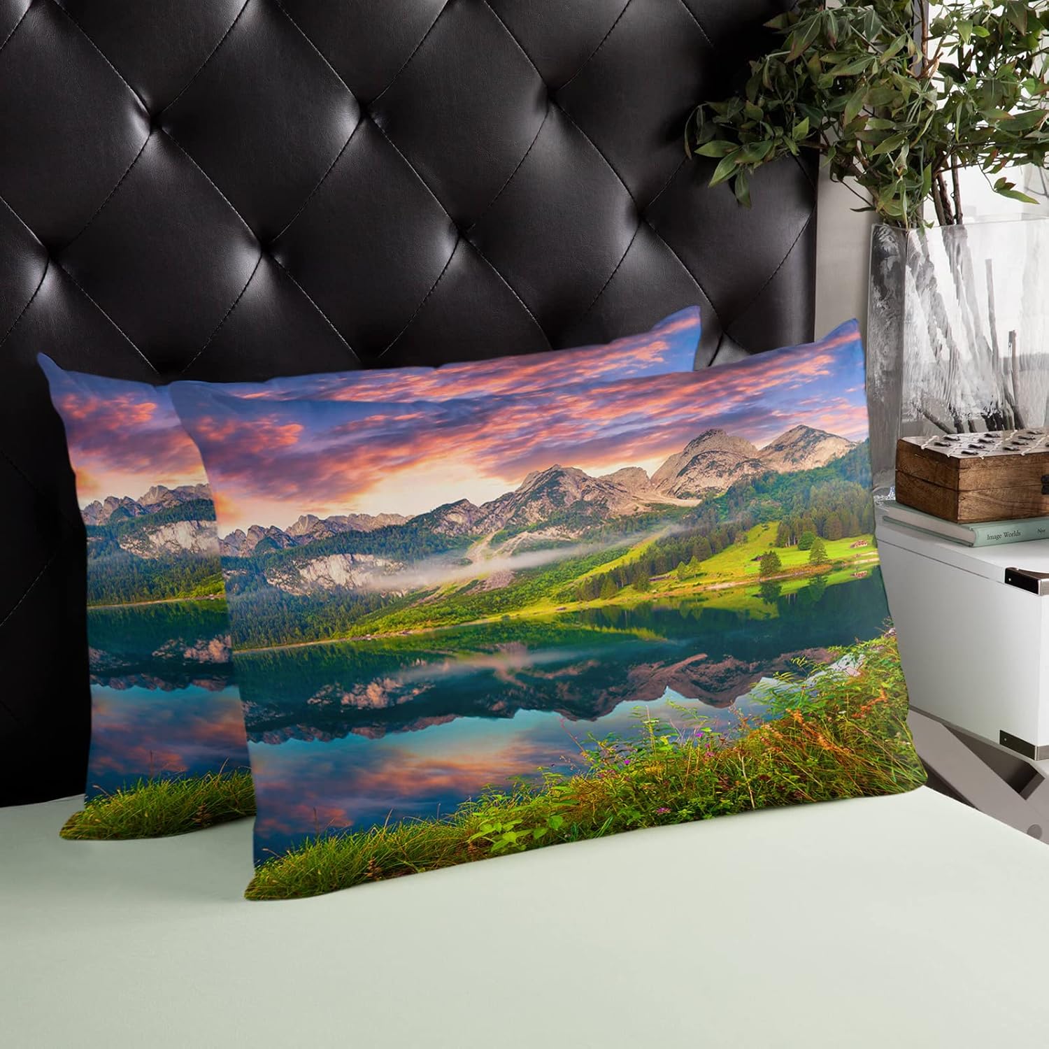 T&H XHome Fundas de almohada de 12 x 20 pulgadas, paisajes naturales, hermosas fundas de almohada de microfibra cepillada suave con cierre de