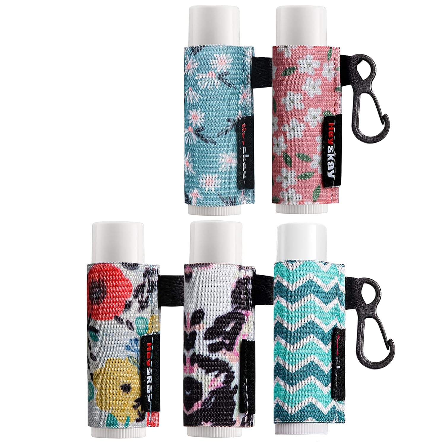HEYSKAY 5 unidades de soporte para bálsamo labial, llavero para lápiz labial, fundas elásticas para hombres y mujeres (ondasfloresleo)