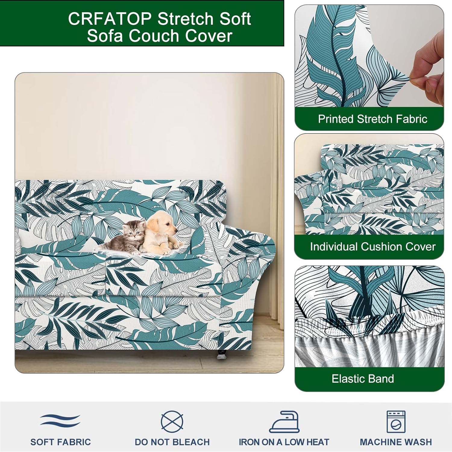 CRFATOP Fundas de sofá de 4 piezas para sofá de 3 cojines, fundas de sofá estampadas, funda elástica para sofá de 3 cojines separados, fundas de
