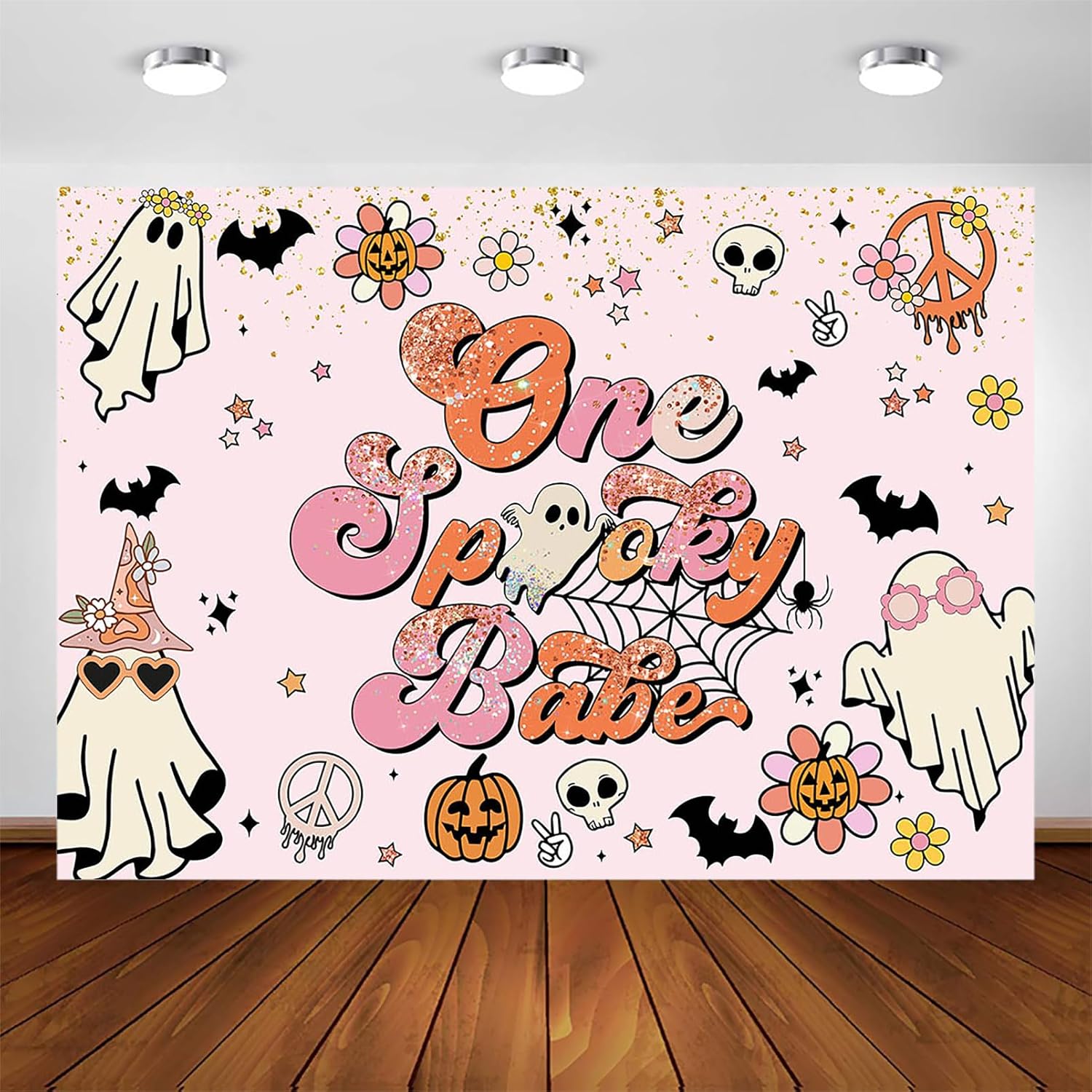Avezano Telón de fondo con texto en inglés “One Spooky Babe”, decoración de fiesta de primer cumpleaños, decoración de fiesta de primer cumpleaños,
