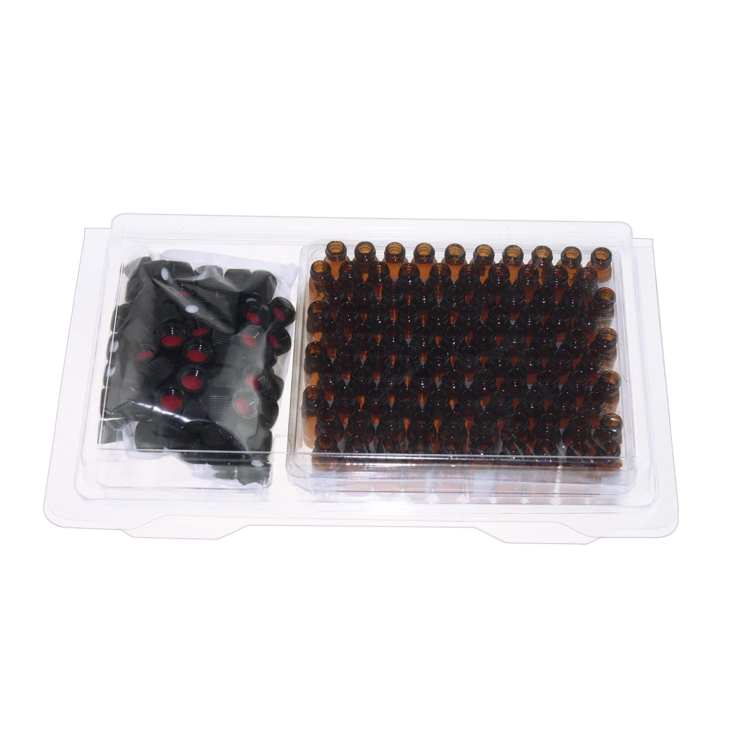Vial de HPLC de 0.31 fl oz y 0.315 pulgadas, vial de muestras de borosilicato con graduación, vial roscado de rosca tipo 8-425, tapón de rosca negro