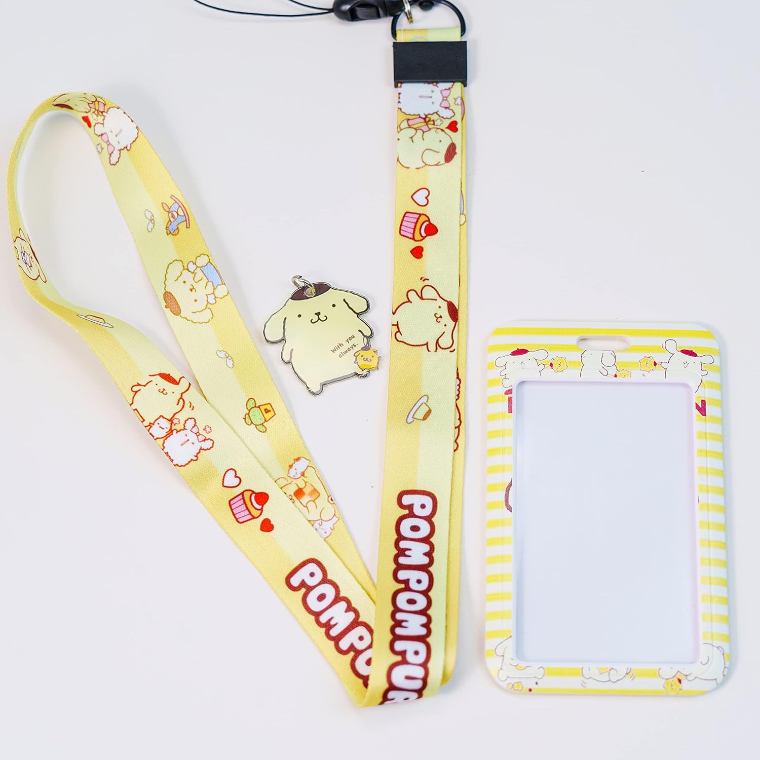 Bonito llavero con cordón y tarjetero de identificación, tarjetero de identificación de perro kawaii para mujeres y niñas (amarillo)