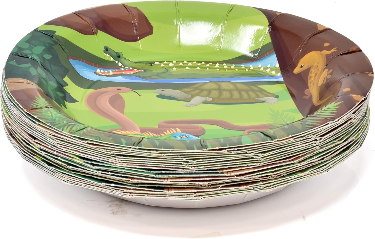 Set de suministros para fiestas de serpiente de lagarto de reptil, 24 platos de papel de 24 platos de 24 7 pulgadas, 24 tazas de 9 onzas y 50