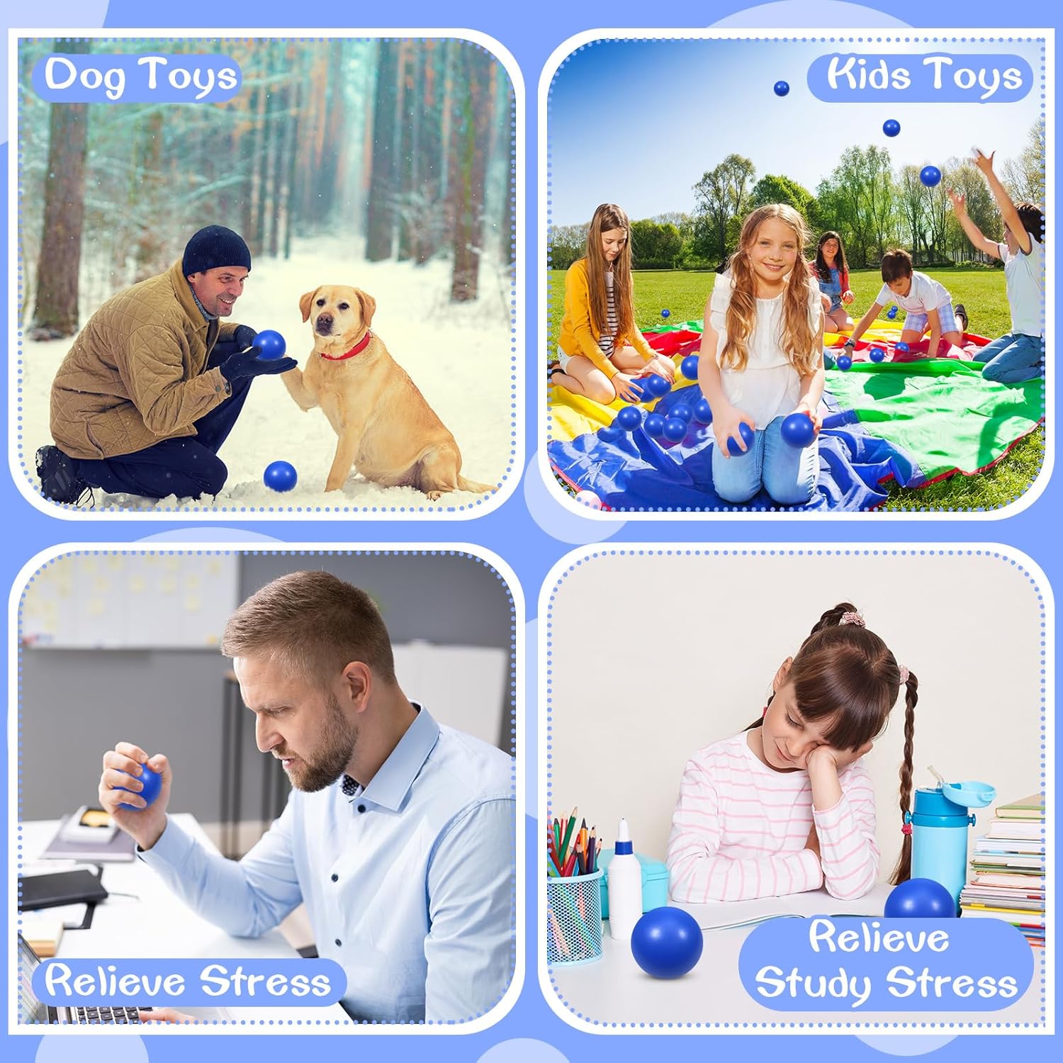 kymqlyw 24 bolas de espuma azul para aliviar el estrés para niños y adultos, juguetes sensoriales para aliviar la ansiedad, TDAH, autismo (azul)