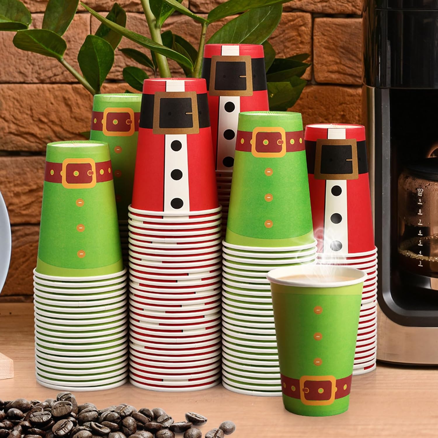 Nuenen 200 tazas de café de Navidad desechables de papel para bebidas navideñas para café, jugo de chocolate, bebidas frías calientes, picnic,