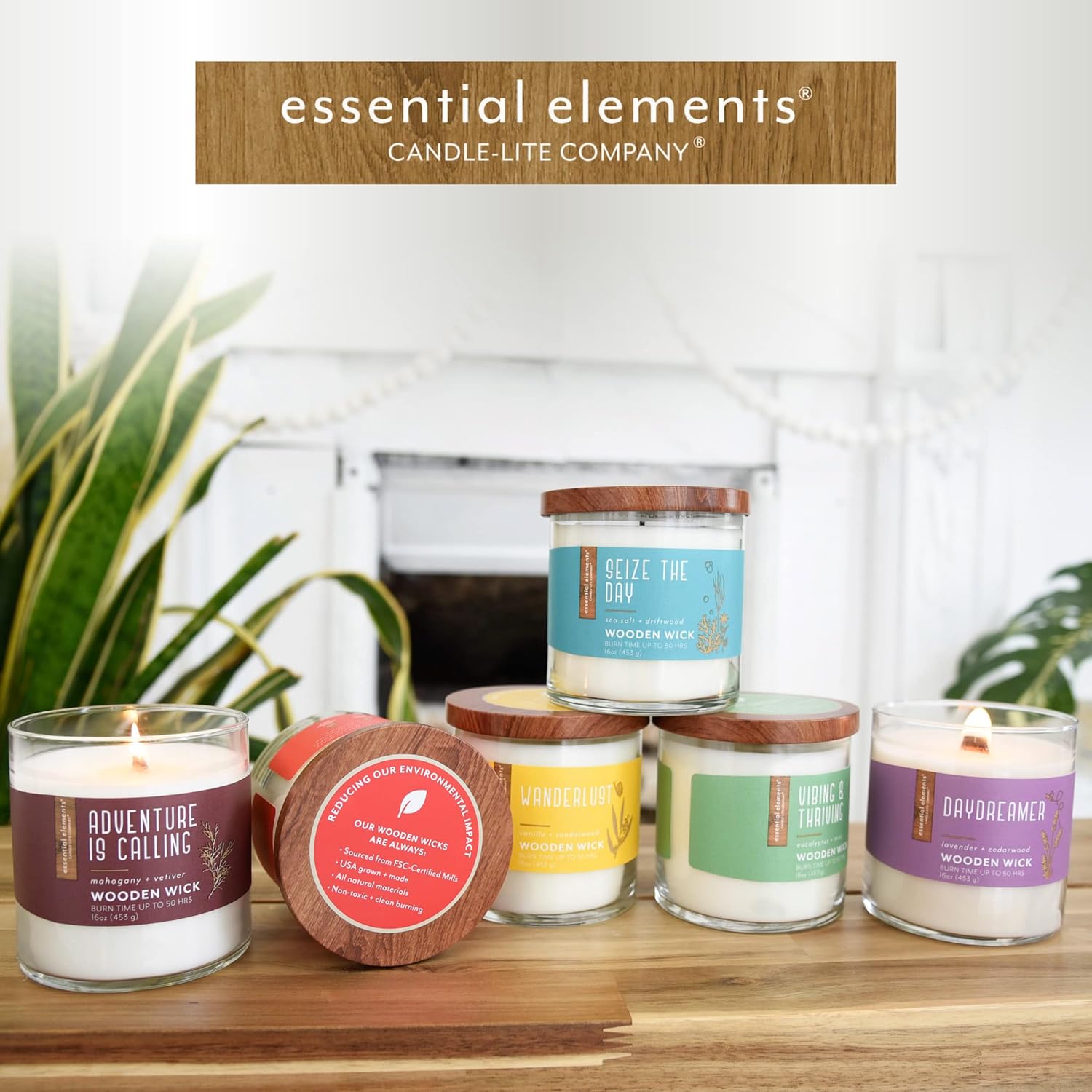 Essential Elements by Candle-Lite Company – Vela perfumada con mecha de madera, Daydreamer, una vela de aromaterapia de una sola mecha de 16 onzas