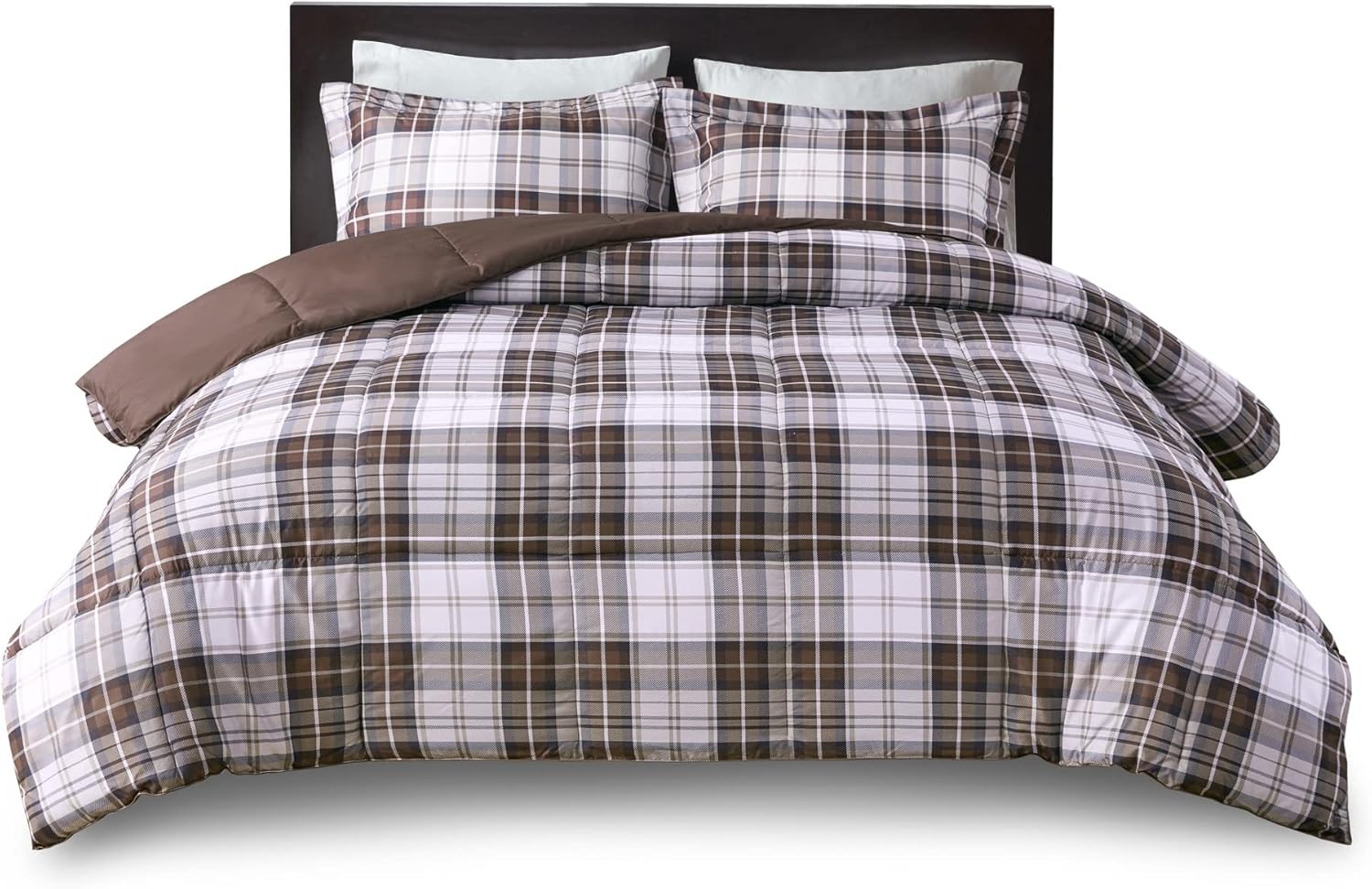 Madison Park Essentials Parkston – Edredón a cuadros, funda a juego, funda de liberación de manchas Scotchguard 3M, hipoalergénico para todas las