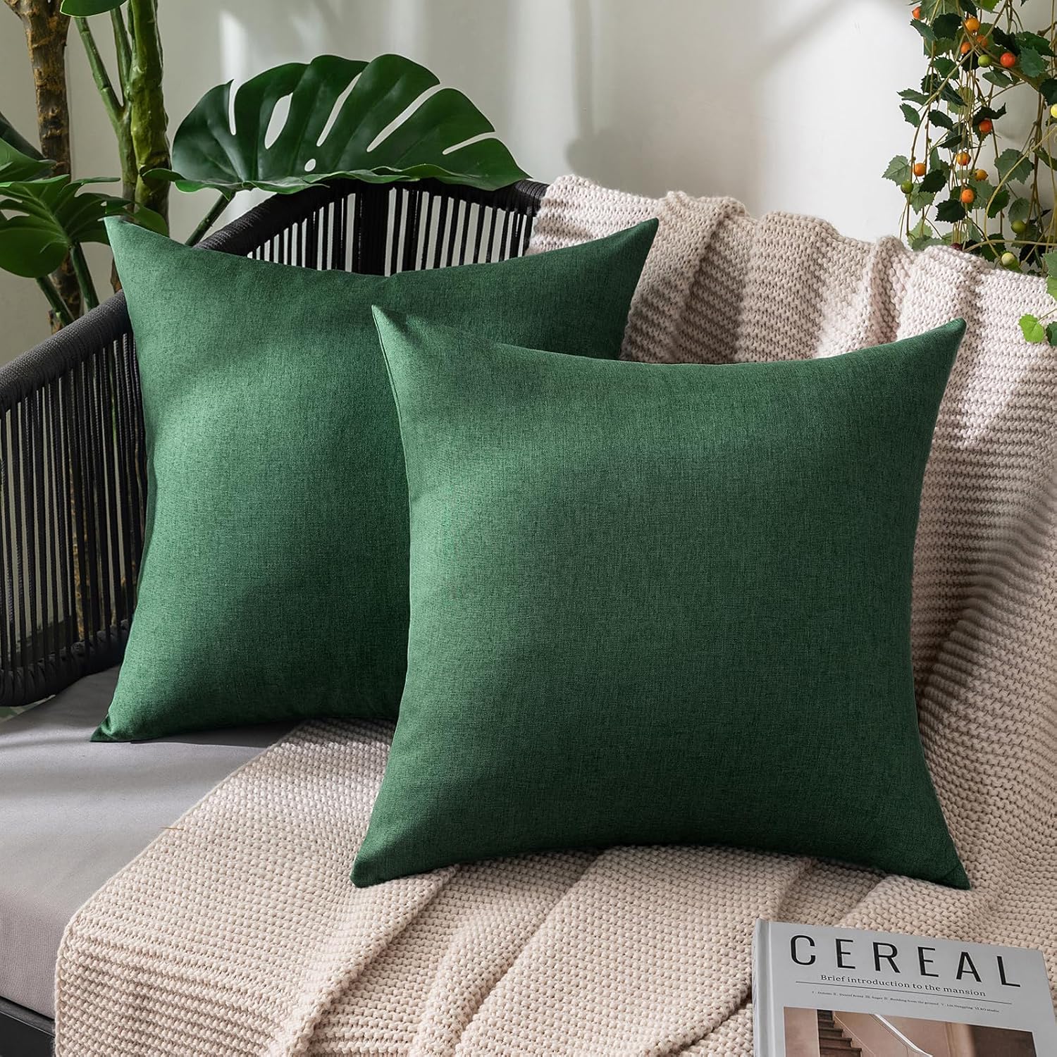 MIULEE Paquete de 2 fundas de almohada decorativas de primavera para exteriores, impermeables, sólidas, de lino de poliéster, para jardín, granja,