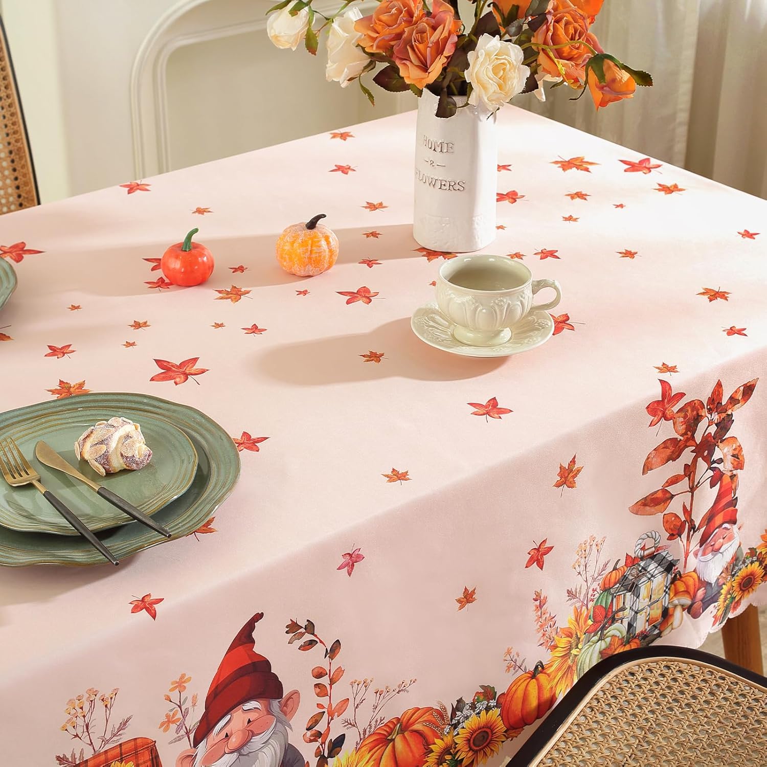 Mantel rectangular de Acción de Gracias, hojas de otoño y calabazas, impermeable y lavable, para cosecha, vacaciones, cena, fiesta, decoración en