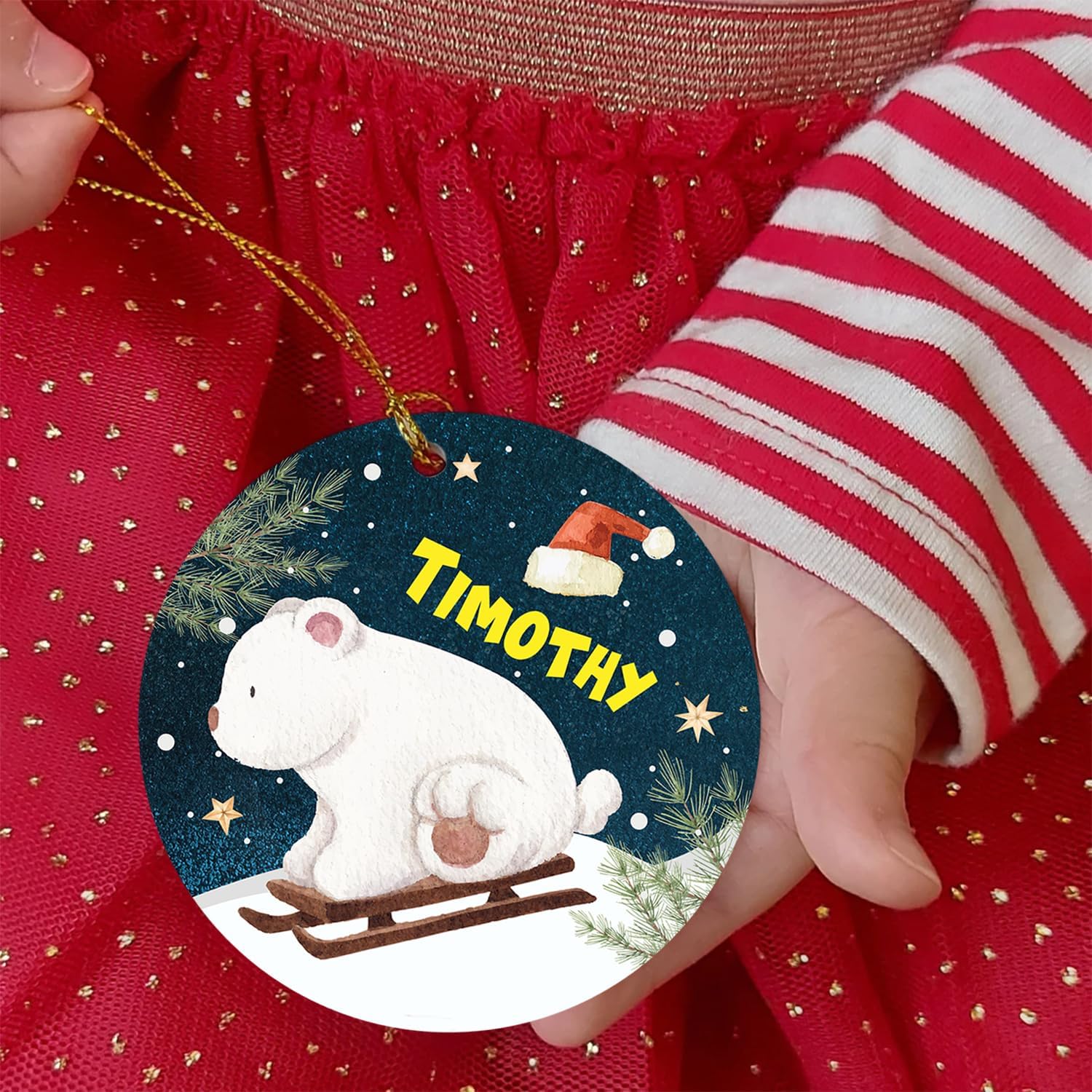 Adorno de oso polar personalizado de Navidad, adorno de oso polar con nombre personalizado, regalo para árbol de Navidad 2023, adorno de oso polar