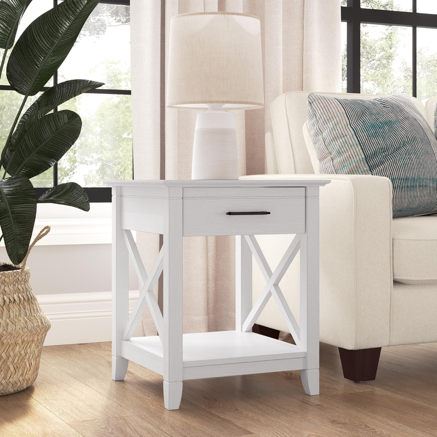 Bush Furniture Key West – Mesa auxiliar con almacenamiento en roble blanco puro