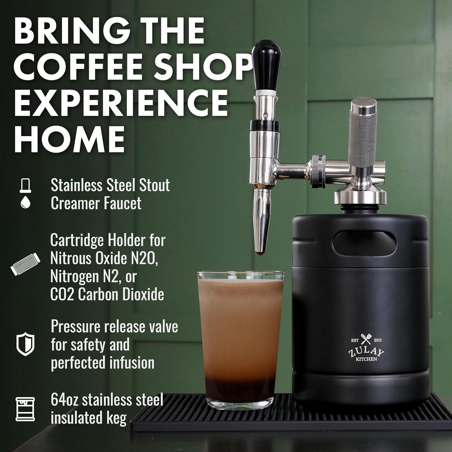 Zulay Nitro – Cafetera fría Nitro con válvula de alivio de presión y grifo de crema, regalo para los amantes del café, cafetera Nitro Cold Brew para