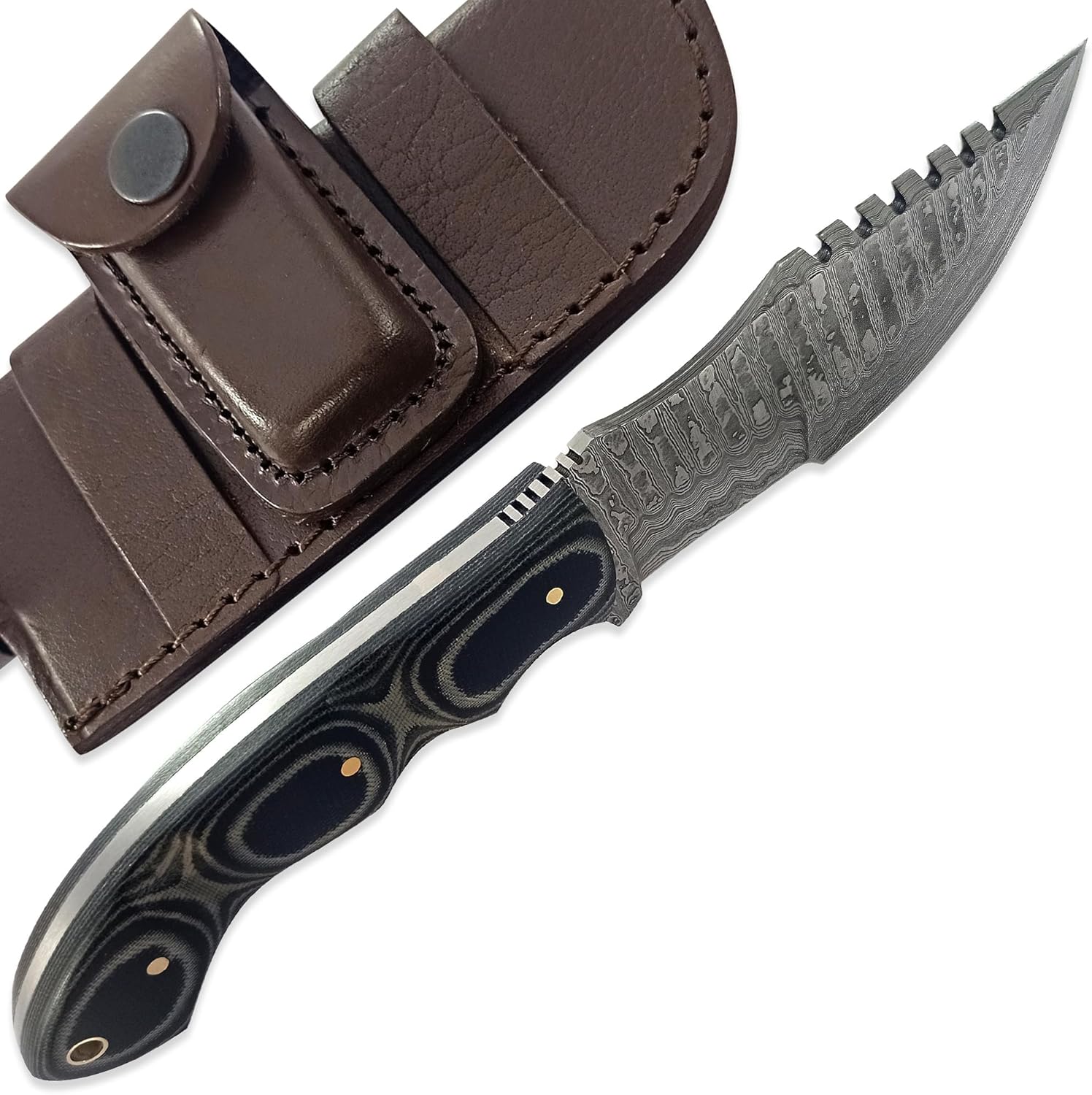 Cuchillo de caza de hoja fija Tracker Hecho a mano personalizado Acero de Damasco 10 pulgadas Tracker Cuchillo – Mango Micarta negro agarre perfecto