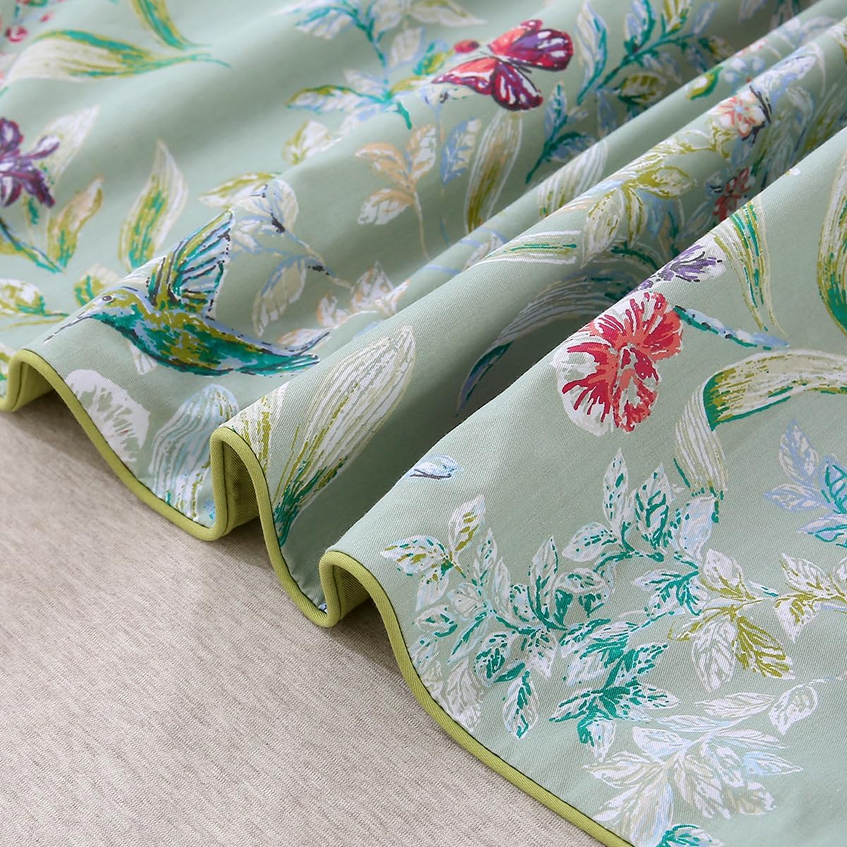 URBONUR Juego de funda de edredón floral verde, tamaño matrimonial, 100% algodón egipcio satinado, juego de ropa de cama con estampado de mariposas