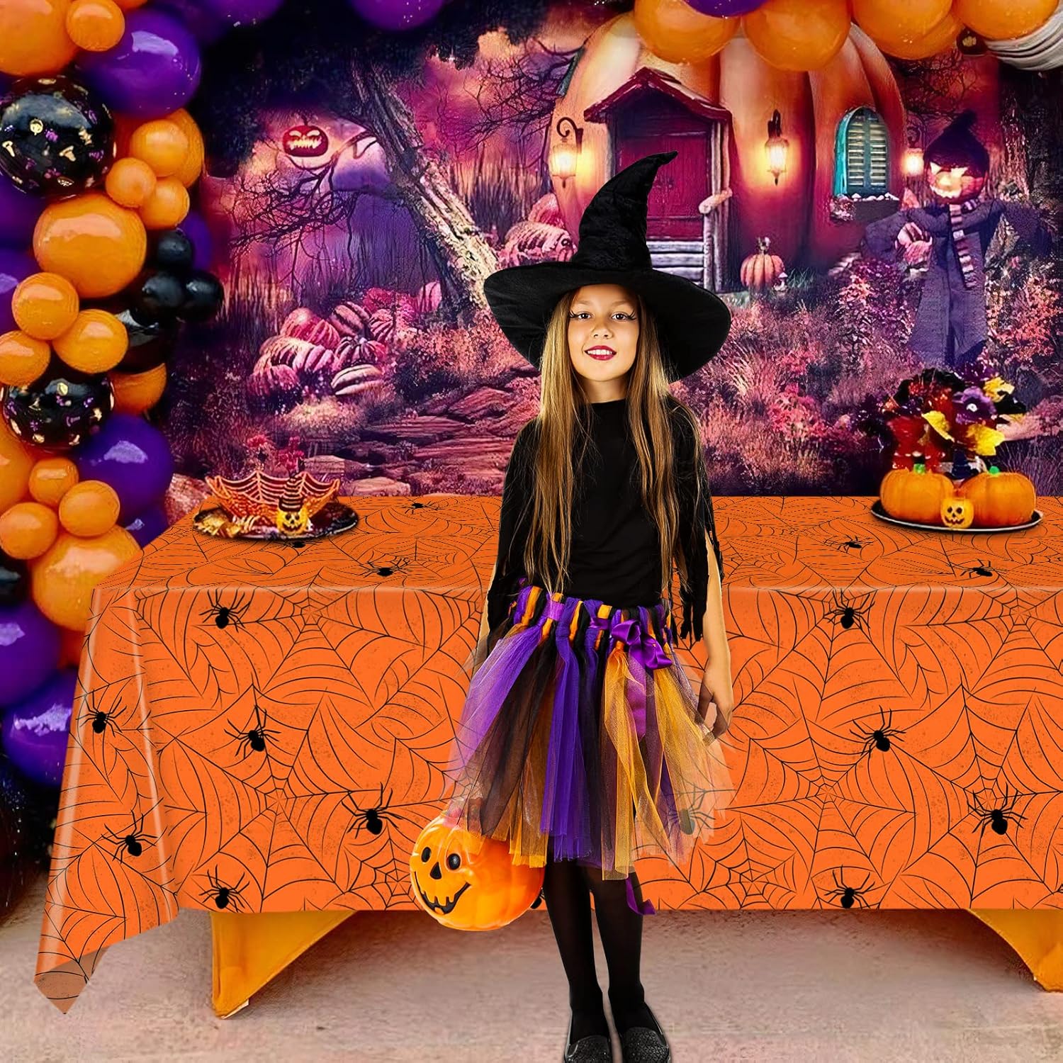 TREWAVE Paquete de 3 manteles rectangulares de tela de araña de Halloween, manteles de plástico de gran tamaño para decoración del hogar,