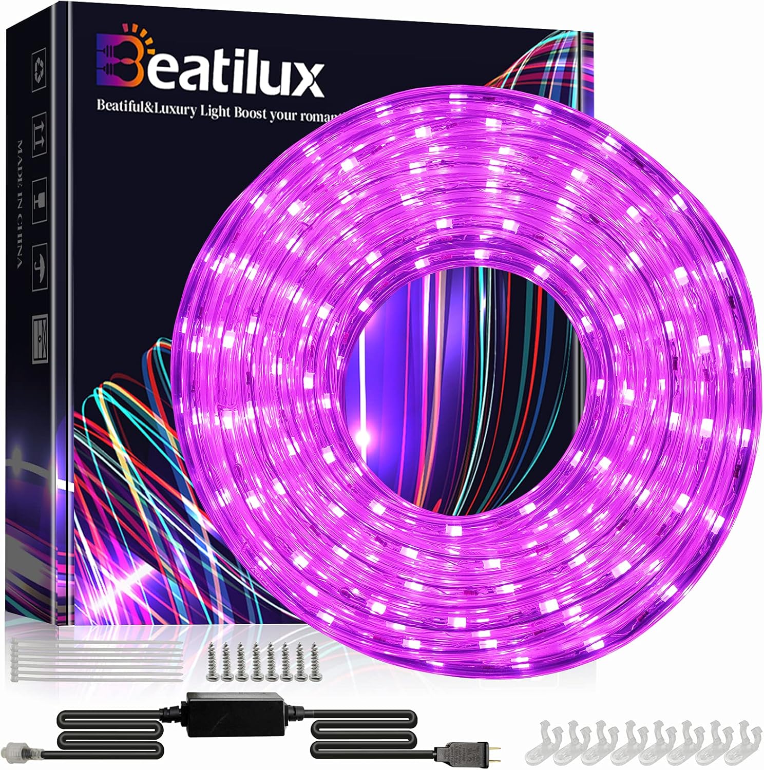 Beatilux Tira de luces LED de 20 pies de diámetro de 0.4 pulgadas0.394 in de diámetro, impermeable, tira de luces cortables y enlazables para