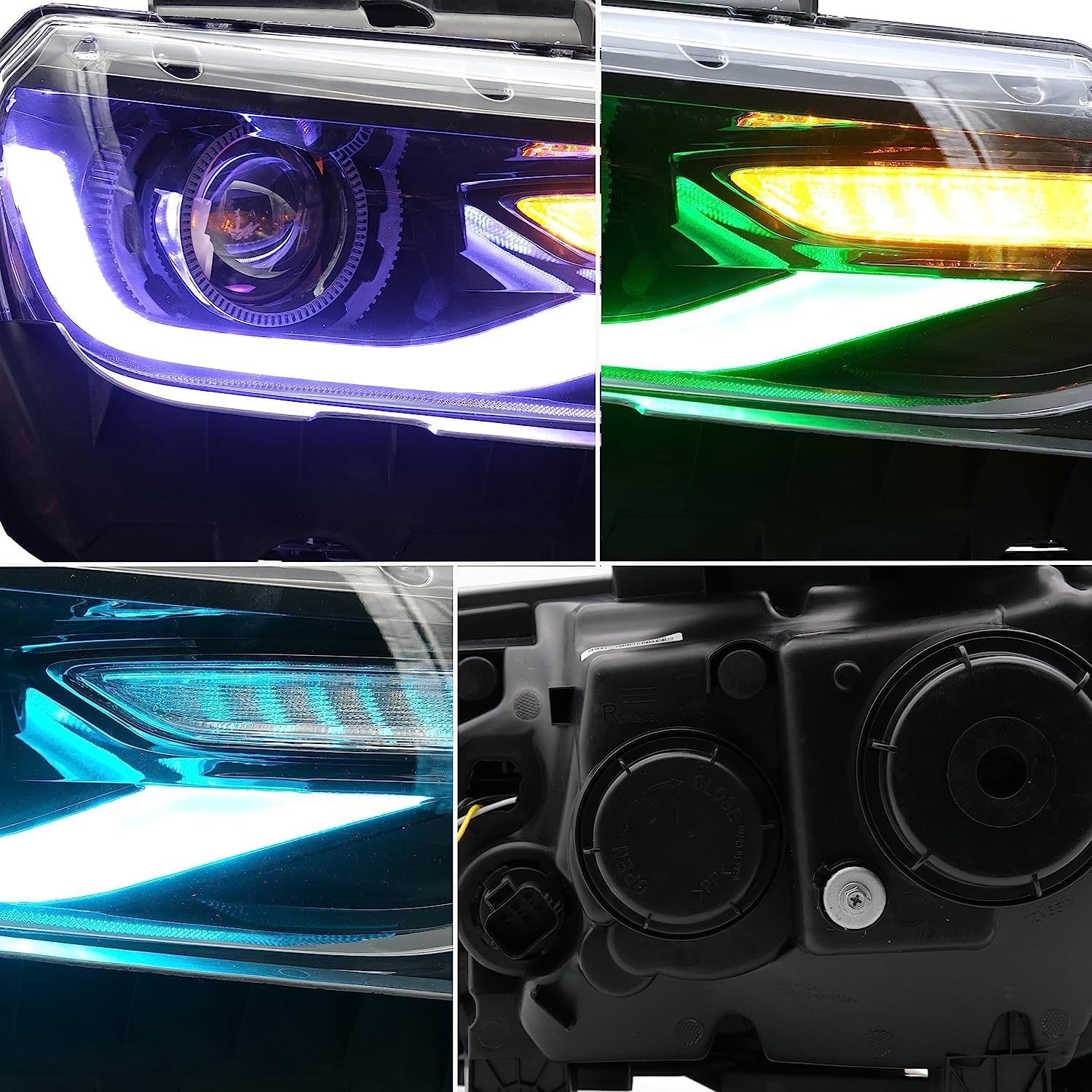 VLAND Conjunto de faros delanteros multicolor para Chevy Camaro 2014 2015 5 generación, luz frontal LED RGB con señal de giro secuencial, con lente