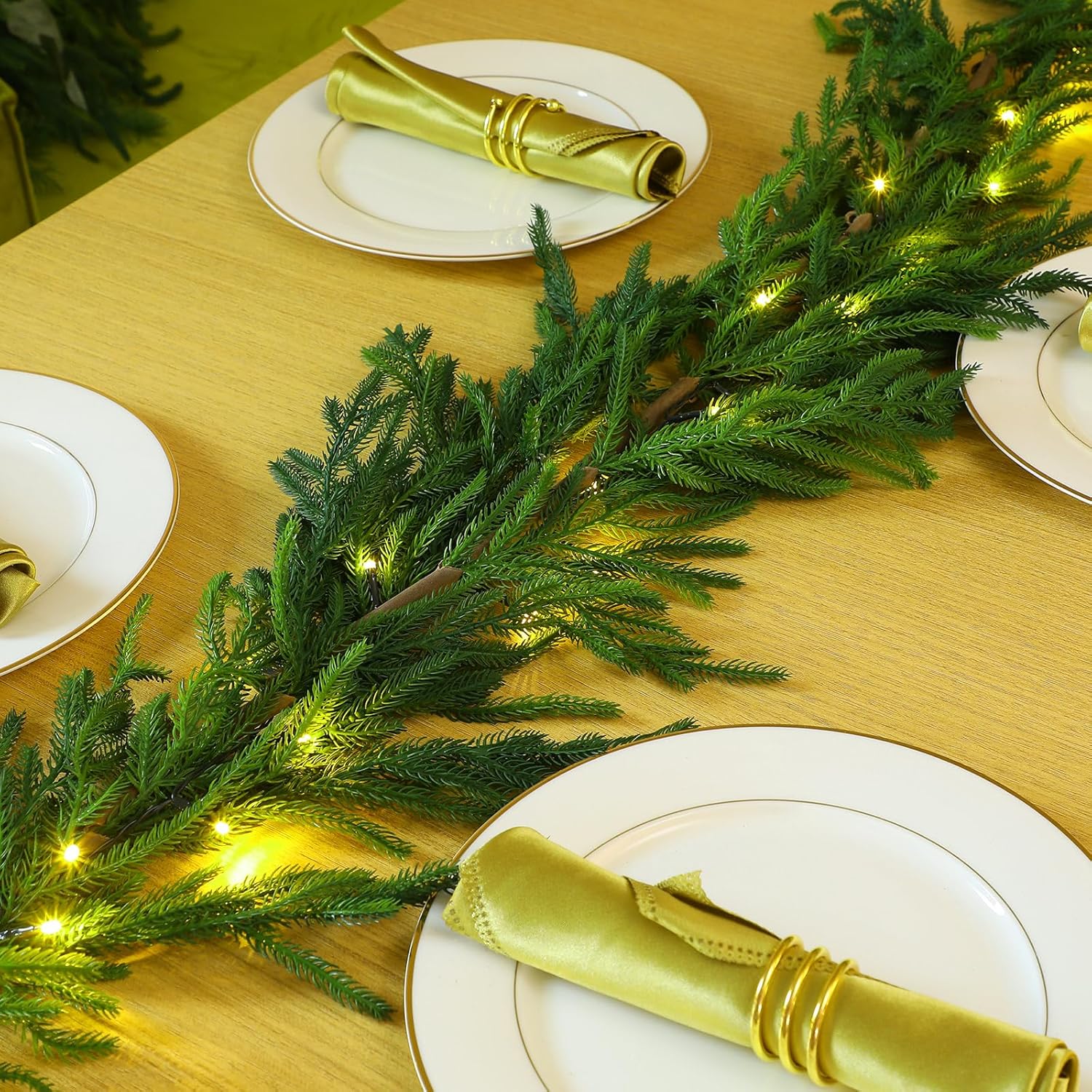 Real Touch Norfolk – Guirnalda de pino sintético de Navidad, guirnalda de pino artificial preiluminada, con luces LED blancas cálidas para Navidad,