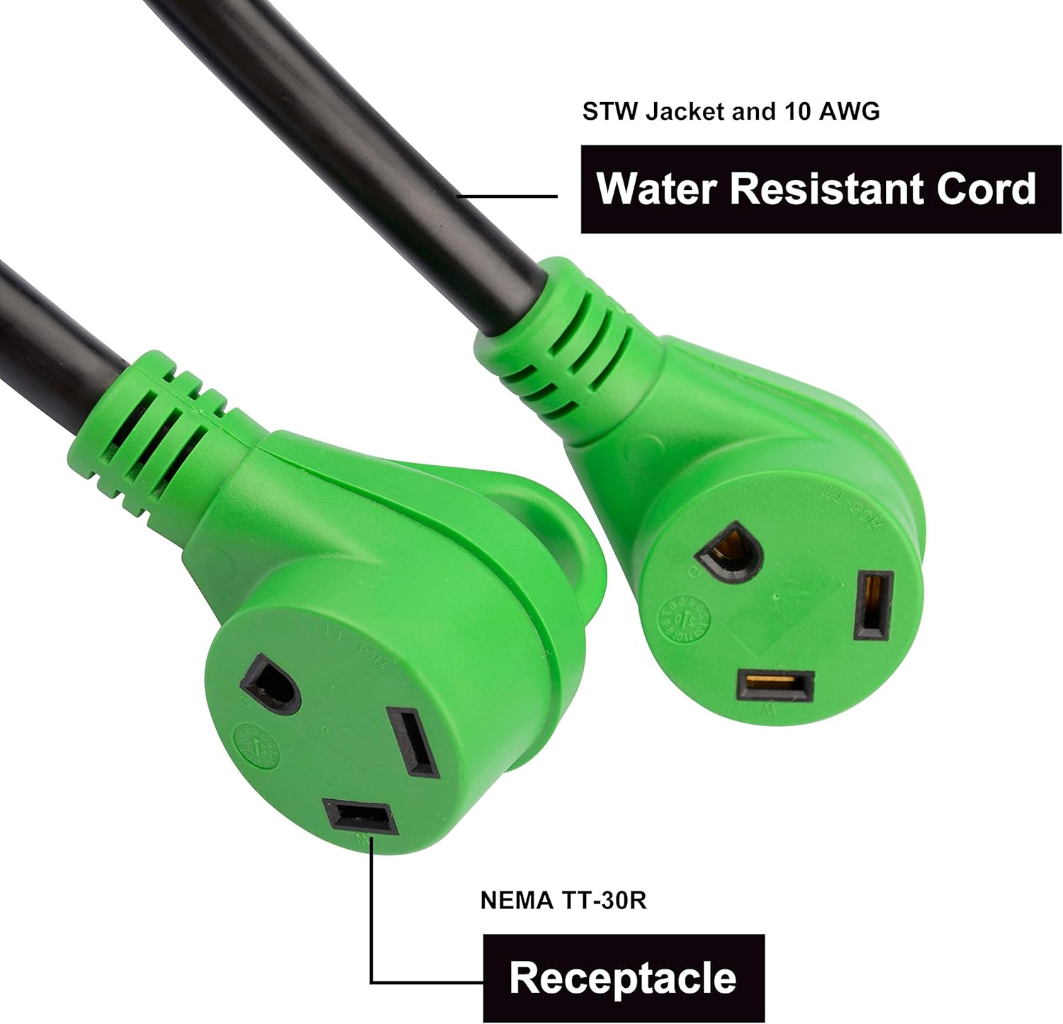 RVGUARD Cable adaptador RV Y con mango 30 Amp TT-30 macho enchufe a dos 30 Amp TT-30 hembra, verde